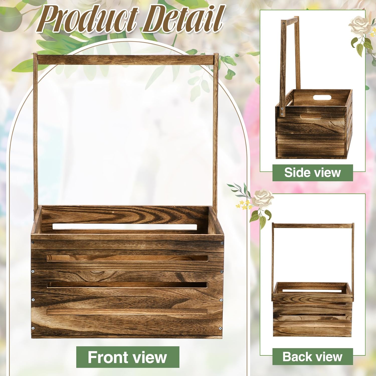 Barydat Wooden Baby Crate Closet, Baby Basket with Handle and Garland Storage Hamper Shower Wooden Gift Crate Letters Self Adhesive for Pregnancy New Parent(Dark Walnut)