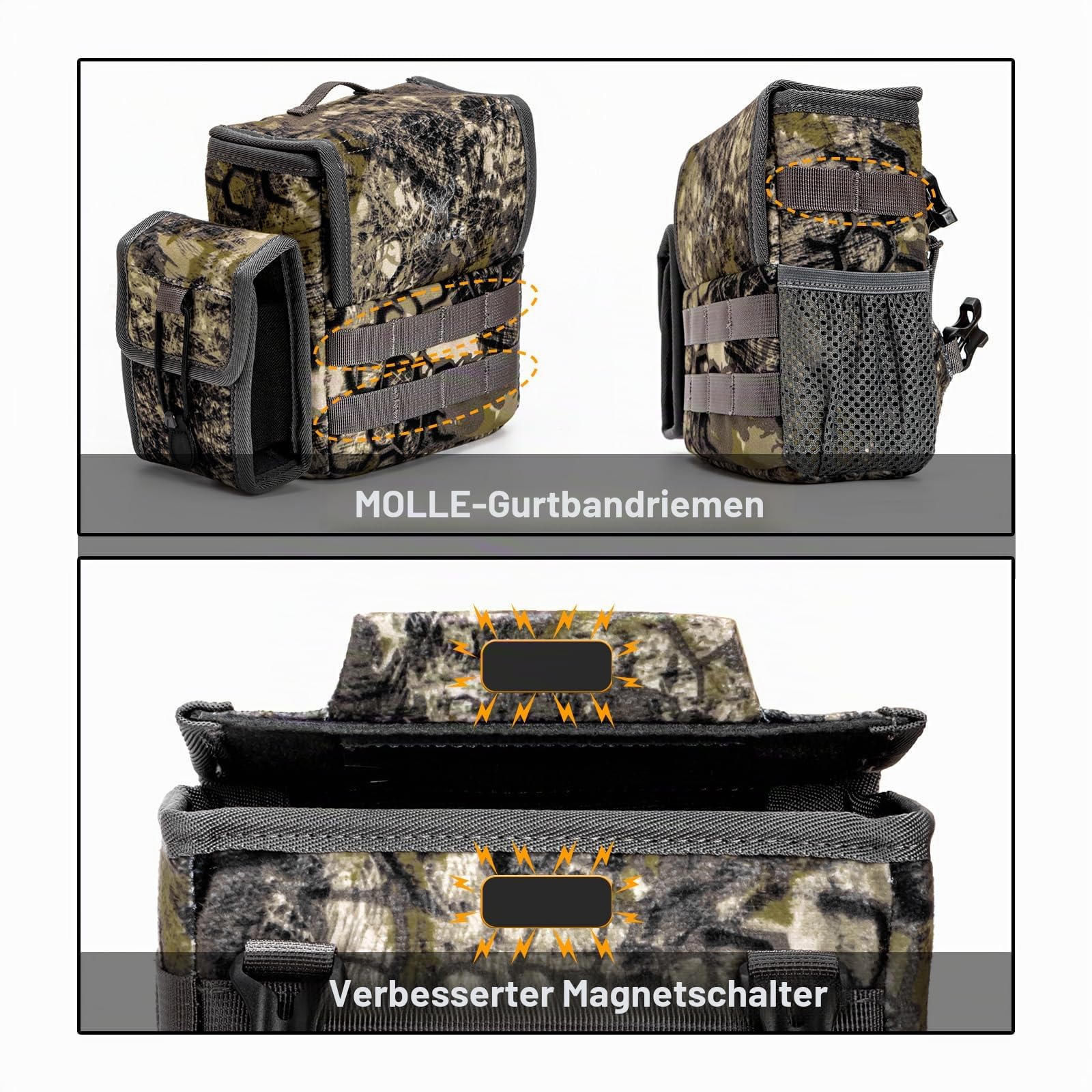 MOXULE Fernglas-Geschirr-Brusttasche – Bino-Tasche mit Entfernungsmesser-Tasche und wasserdichter Abdeckung für Jagd, Wandern, Vogelbeobachtung, Camo