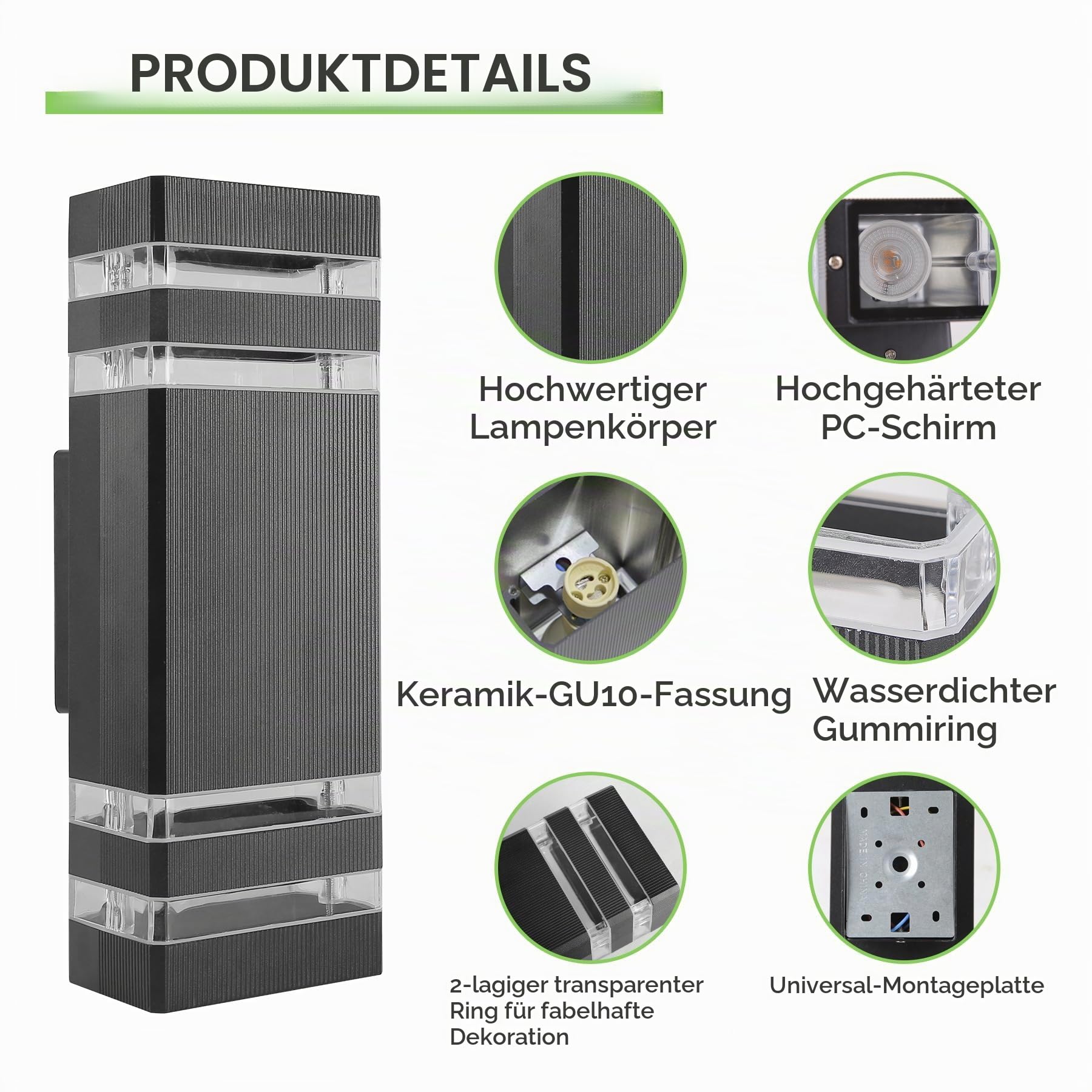 CANMEIJIA Außenwandleuchte Schwarz 6W GU10 3000K Wandlampe Fassade 2er Pack