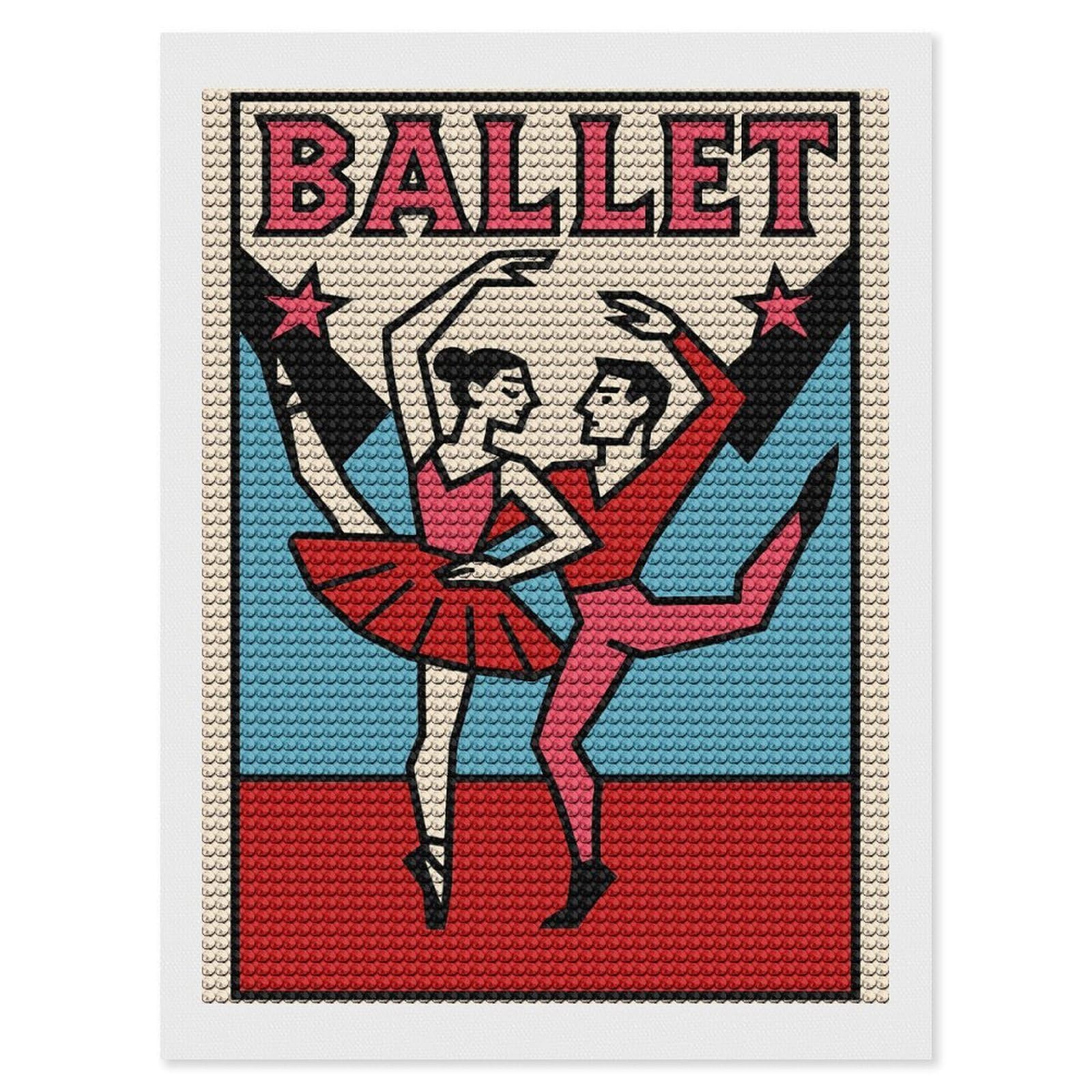 Junmoney Ballet Dancers Diamond Painting Set 12"x16", Stress Relief Craft, Easy to Enjoy, Vintage Style Decor, Festive Craft Gift