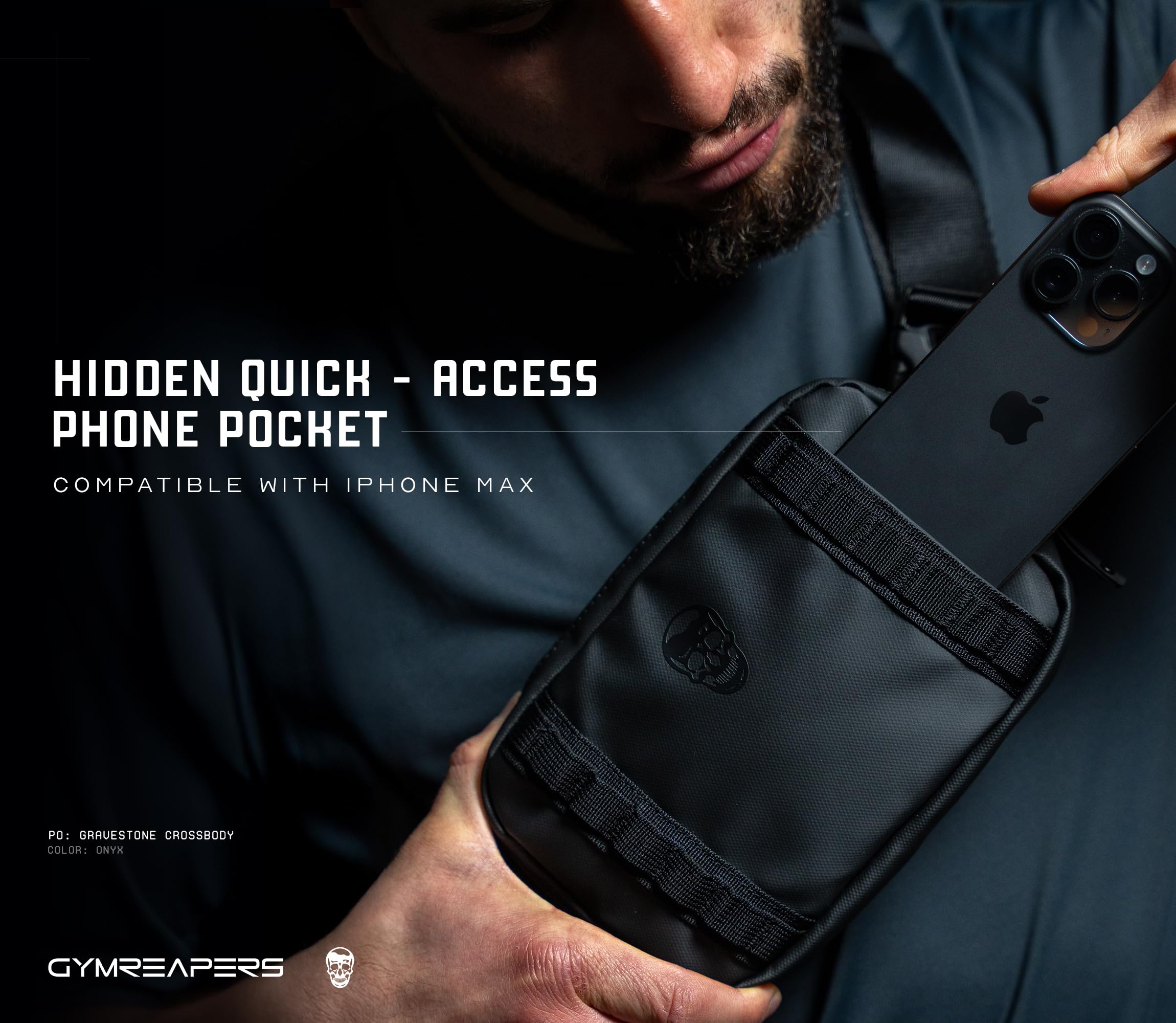 Gymreapers Nagrobek torba podróżna crossbody, z regulowanym paskiem, wodoodporna, nerka, torba na ramię, do podróży, biegania i noszenia na co dzień, dla mężczyzn i kobiet, Onyx, Torebka crossbody