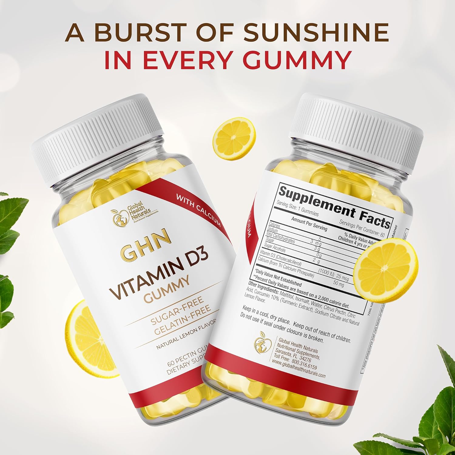 Sugar Free Vitamin D3 Gummies for Adults - Vegan Pectin-Based Gummy Vitamin D - 1,000 IU Natural Lemon Flavor - Gluten Free, Dairy Free, Soy Free Daily D3 Gummies for Women & Men - 60 Count