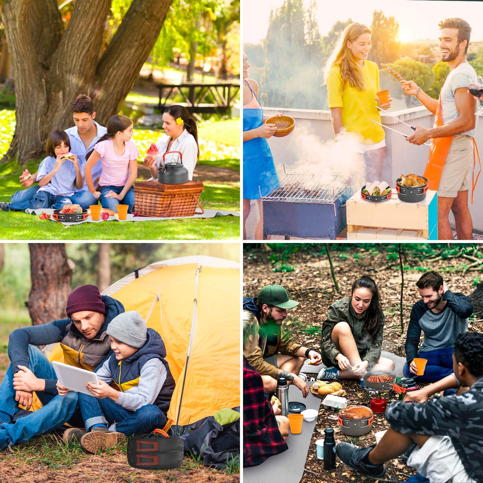 Ensemble Cuisine Camping 7-9 Pièces – Batterie Anti-Adhésive Portable Avec Poêles, Casseroles, Bouilloire
