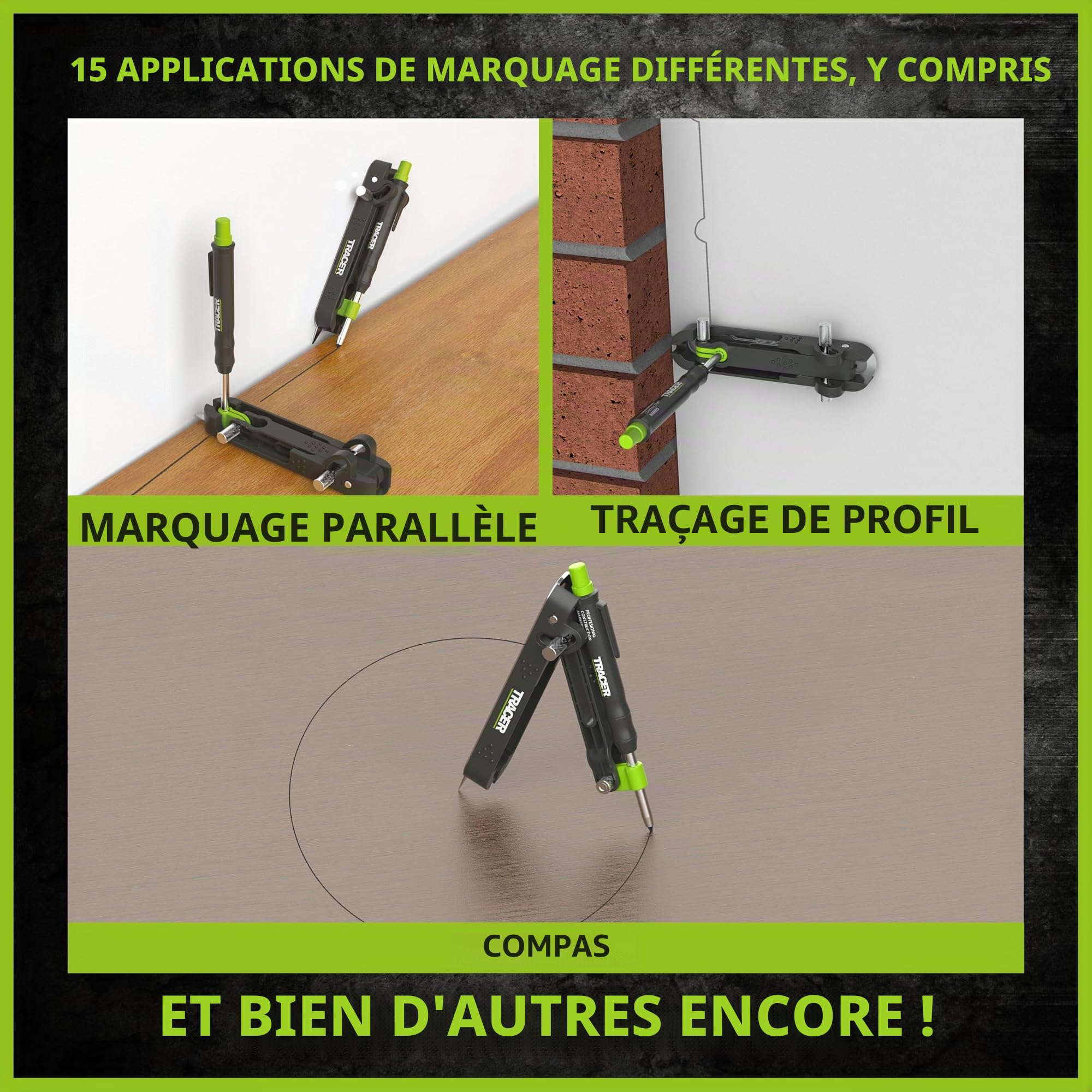 Tracer Outil ProScribe avec crayon à trou profond, étui à mine et étui de transport (bricolage, travail du bois et menuiserie outil multifonction à