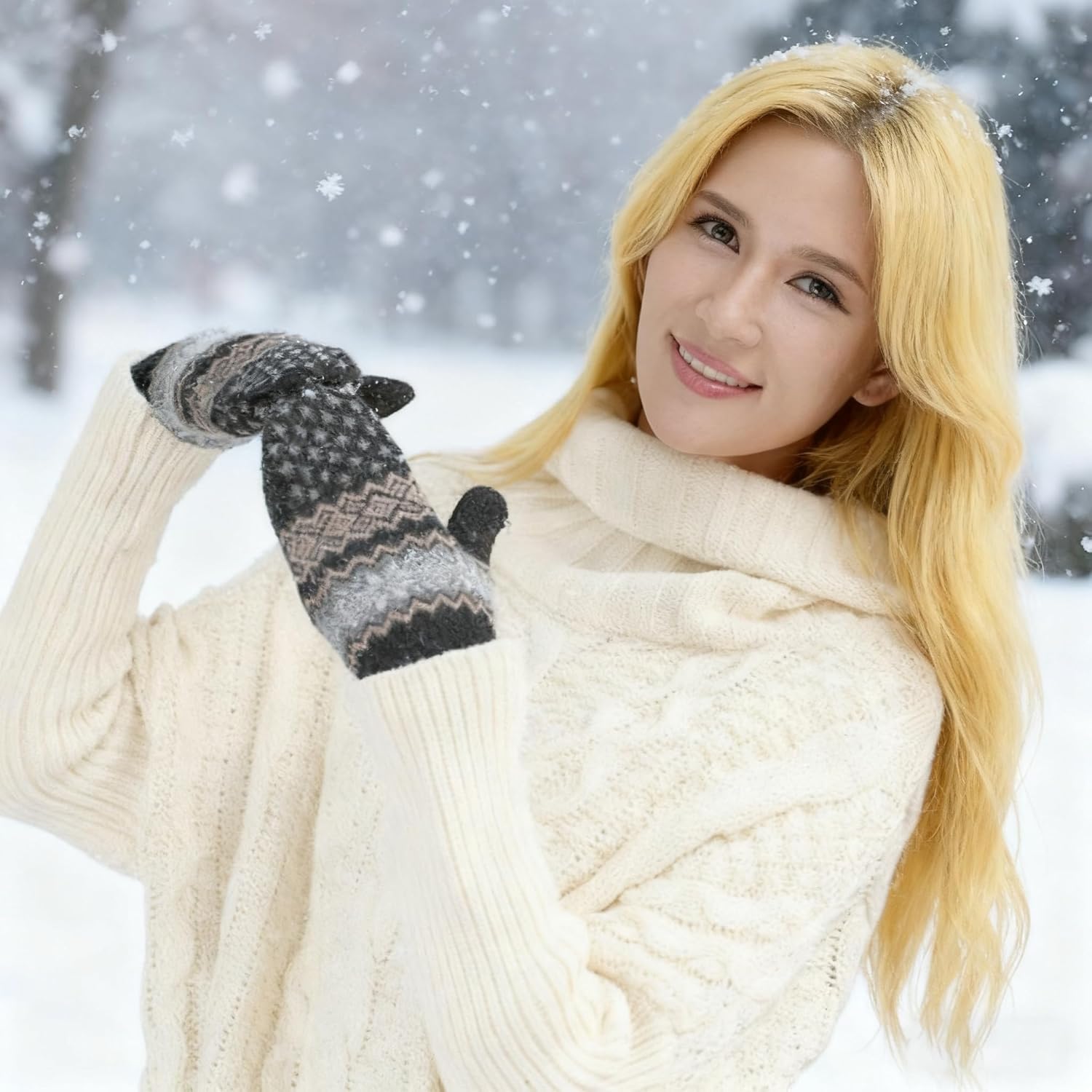 Winter Warm Mittens for Women Men Snowflake Mittens Soft Fleece Wool Gloves for Cold Weather - Image 8