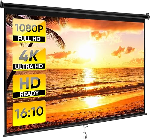 Miniatura 10 de Pantalla de proyección de 80 pulgadas 16:9 HD manual desplegable para interiores y exteriores, pantalla de proyector portátil sin arrugas para cine