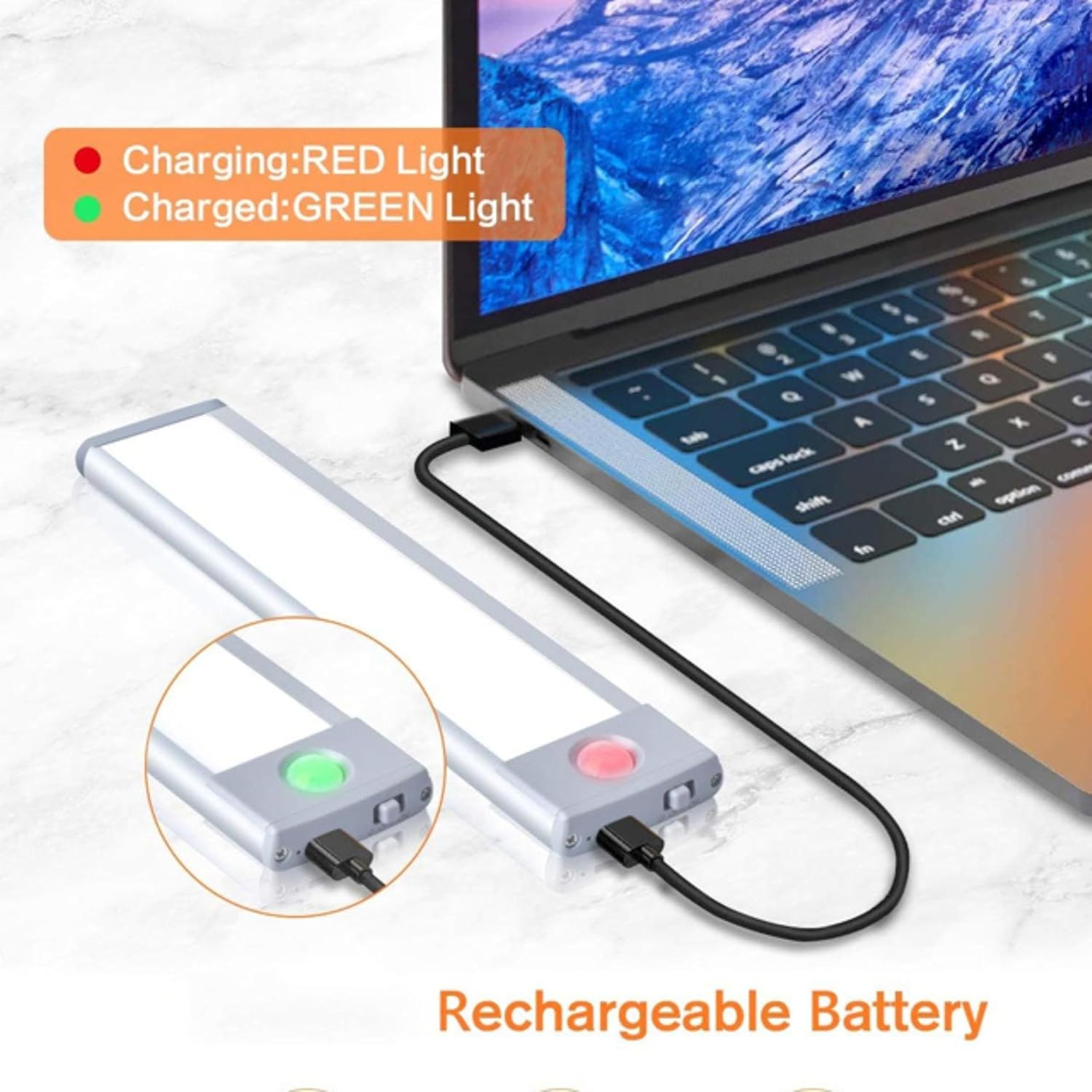 15" LED Cabinet Light with Motion & Light Sensor, Pack of 2 Rechargeable Under Cabinet Lighting, 3 Color Modes 3000K/4500K/6000K, 80 LEDs, 180LM, USB, 2200mAh Battery, Wireless Closet Light