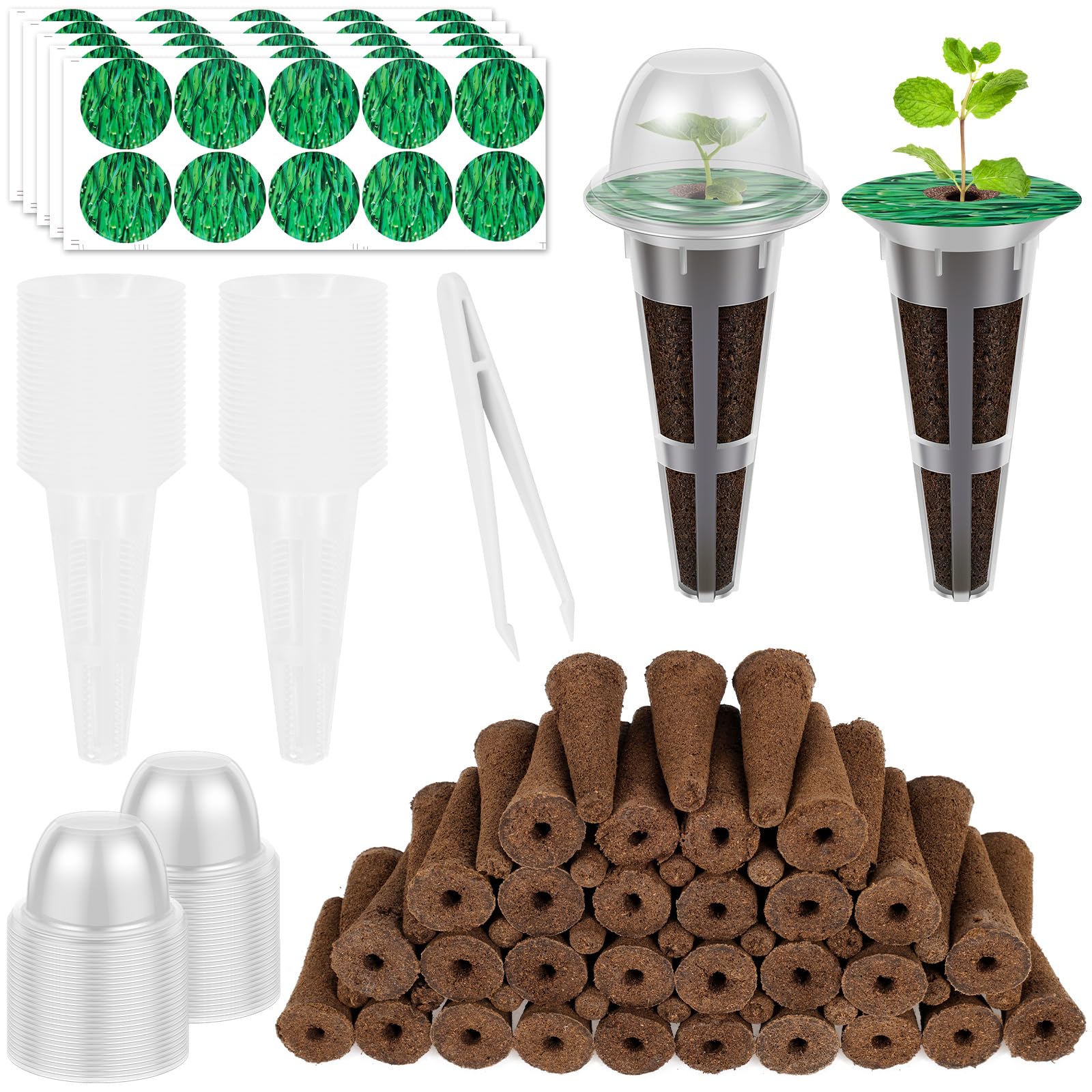Yjqxmyu Transparent 201Pcs Hydroponic Seed Pods Set, Seed Starter Pods For Hydroponic Accessories Includes 50 Grow Sponges Lids Labels And 1Tweezers, Growing System Garden Kit For Flowers Greenery