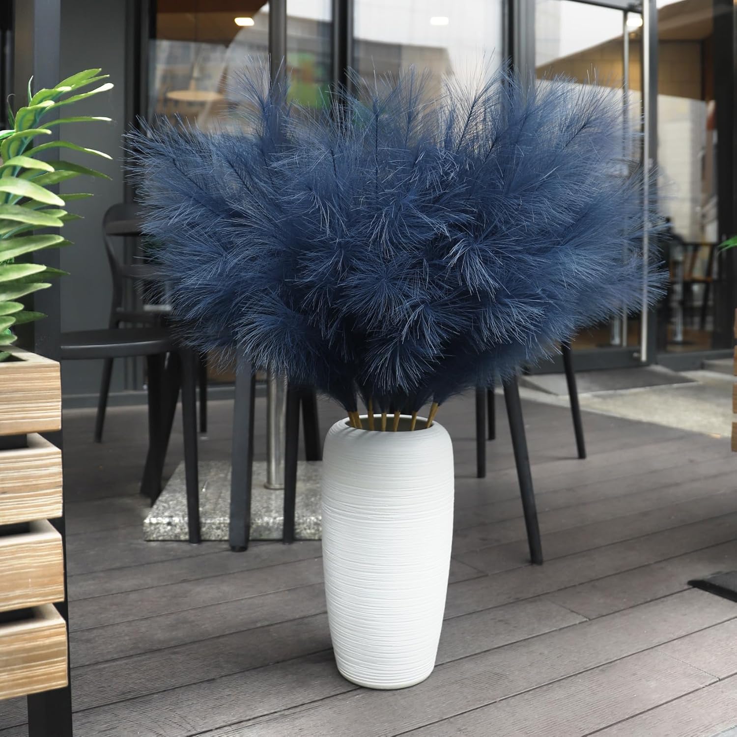 Ouddy Decor 8 Pcs Faux Pampas Grass Decor 38''/97cm Tall Artificial Large Pompous Pompas Floral Fluffy Fake Plants Floor Vase Filler for Wedding Kitchen Home Boho Decorations, Blue