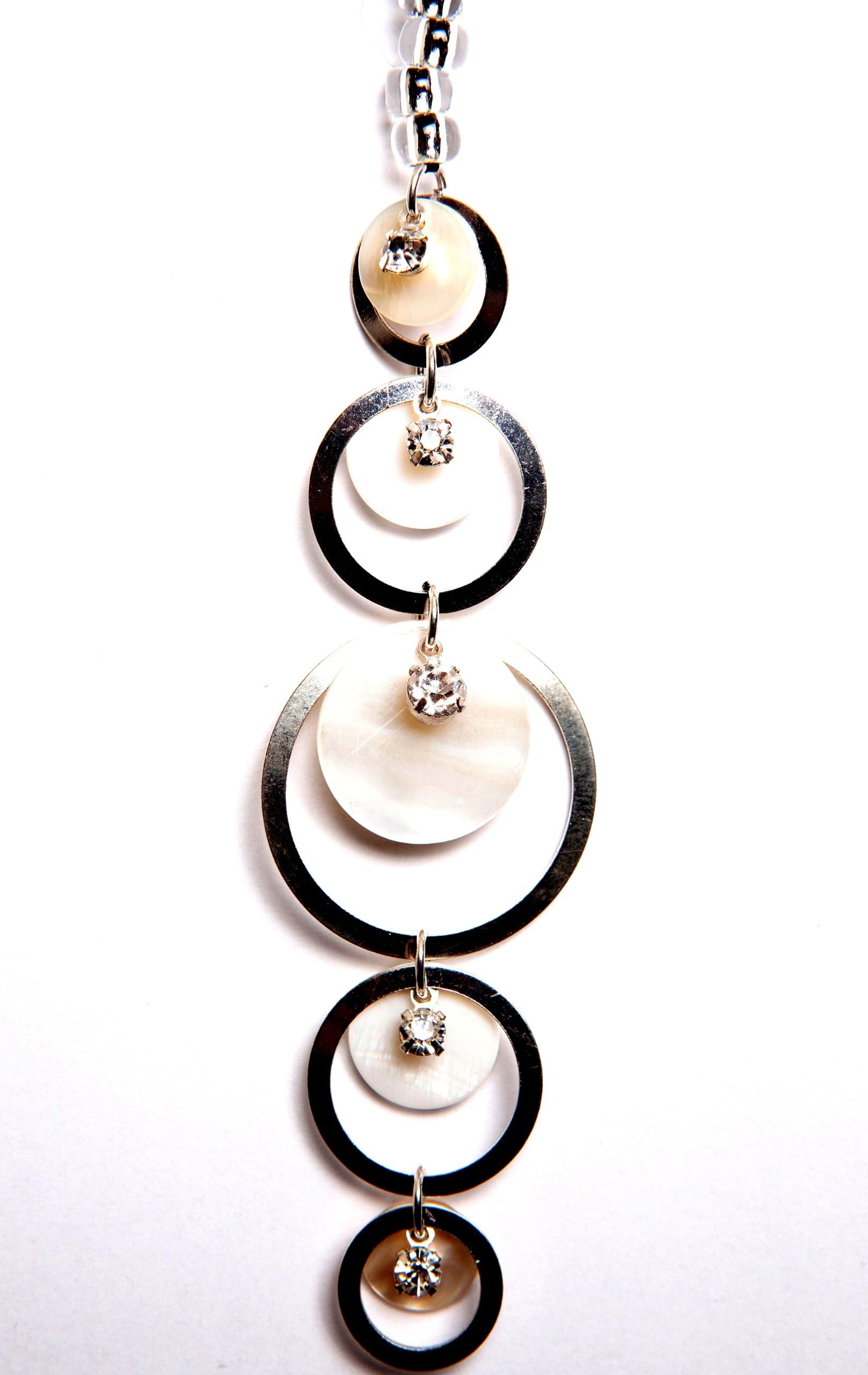 Scarf Jewlery GLIMMERZ Midnight Moon Silver Hoops with Opal and Rhinestones