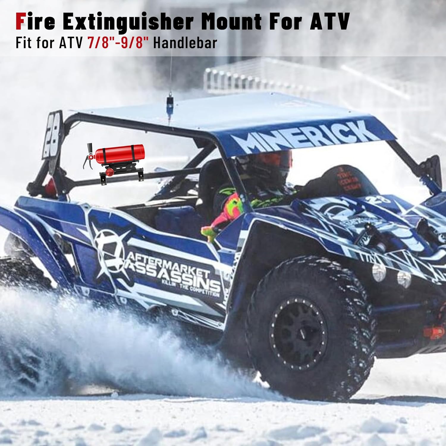 ATV Motorcycle Fire Extinguisher Bracket - Quick Release Fire Extinguisher Holder Mount - Universal 7/8" to 9/8" Handlebar Compatible with Yamaha/Polaris, Honda/Can-Am/Kawasaki - Secure Extinguisher