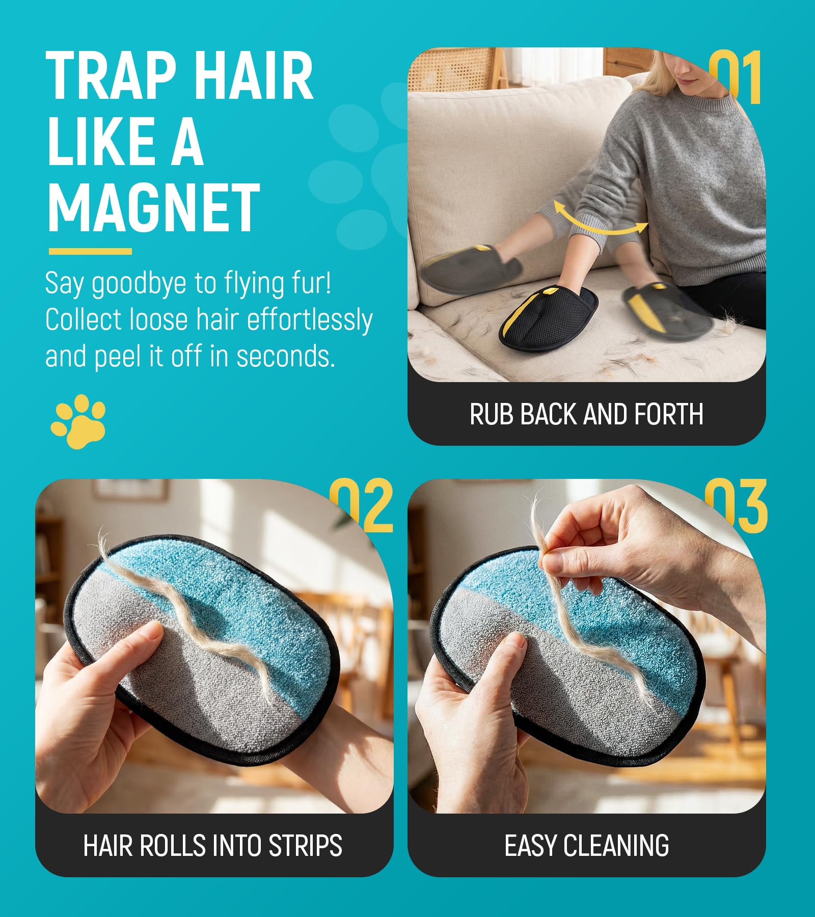 Bispoy Pet Hair Removal Glove for Dogs & Cats - Upgraded Reusable Electrostatic Pet Hair Glove, Pet Hair Remover Tool for Laundry, Couch, Carpet & Car Seat, Gentle Grooming Mitt - 4