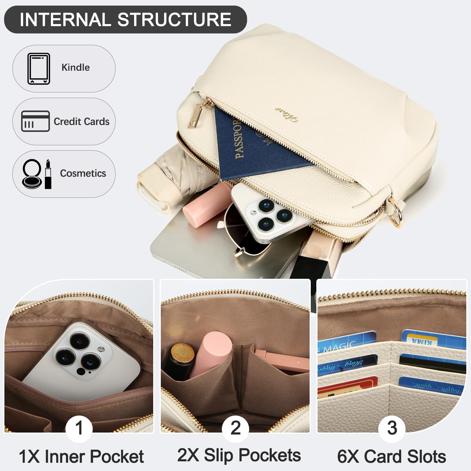 Umhängetasche Damen Mittelgroß mit Anti Diebstahl & RFID-Blockierung | PU Leder Handtasche Damen, mit Verstellbar Abnehmbar Breiter Gurt