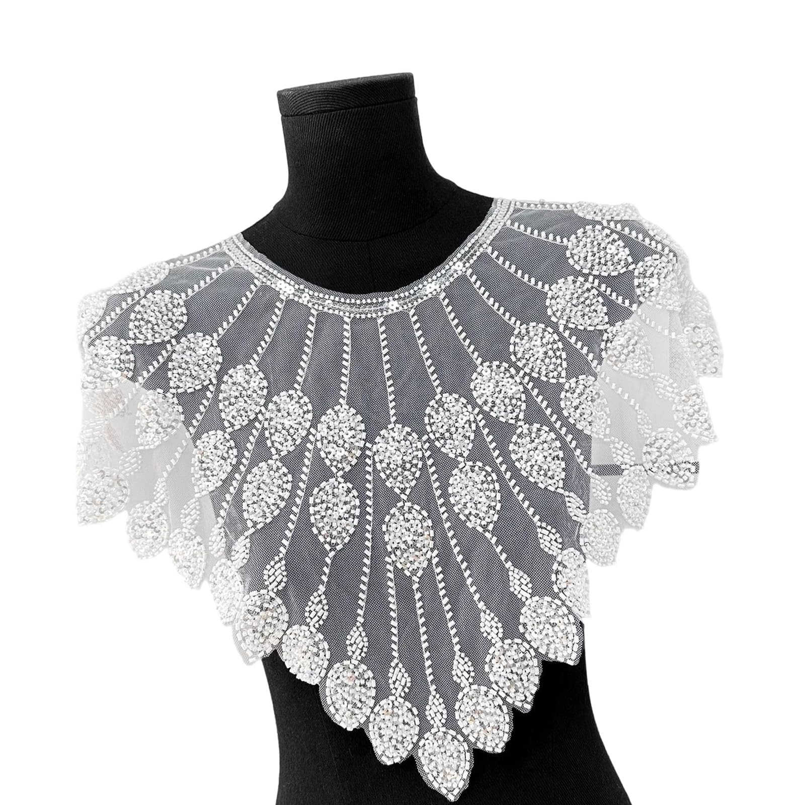 NEWFT Beads Applique for Wedding Dress Evening Gown Sew on Collar Patches Beaded Sequins Applique Clothing Embellishment