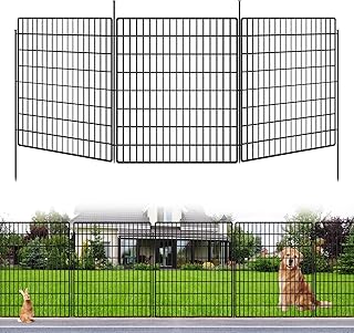 5 Panels Dog Fence Outdoor for Yard, 33 in(H) X 12 ft(L) Decorative Garden Fence Rustproof No Dig Animal Barrier Fencing Metal Wire Panel Border Patio Rabbits Ground Stakes Fencing