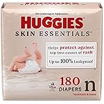 Huggies Size Newborn Diapers, Skin Essentials Baby Diapers, Size Newborn (6-9 lbs), 180 Count (3 Packs of 60), Packaging May Vary