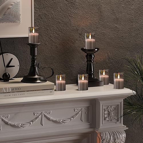 Miniatura 6 de Paquete de 6 velas de vidrio sin llama con control remoto, velas de cera real, velas LED eléctricas parpadeantes, velas de pilar sin llama para