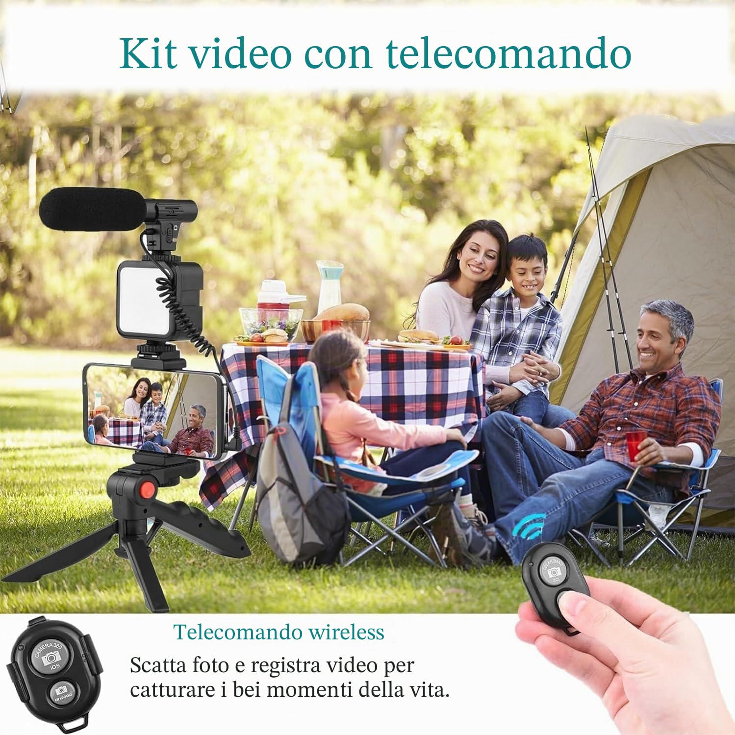 Kit video per smartphone professionale, kit per telefono, include luce LED, microfono, supporto e treppiede, compatibile con iPhone, Android, Youtube, TikTok, Vlog, Live Streaming