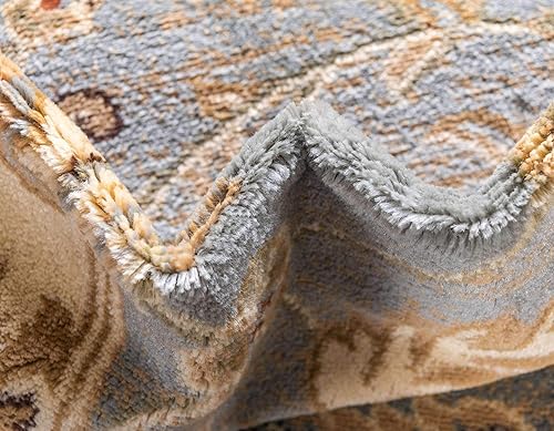 Miniatura 7 de Unique Loom - Colección Voyage - Alfombra redonda tradicional oriental, marrón, Polipropileno, azul, marfil (Light BlueIvory)