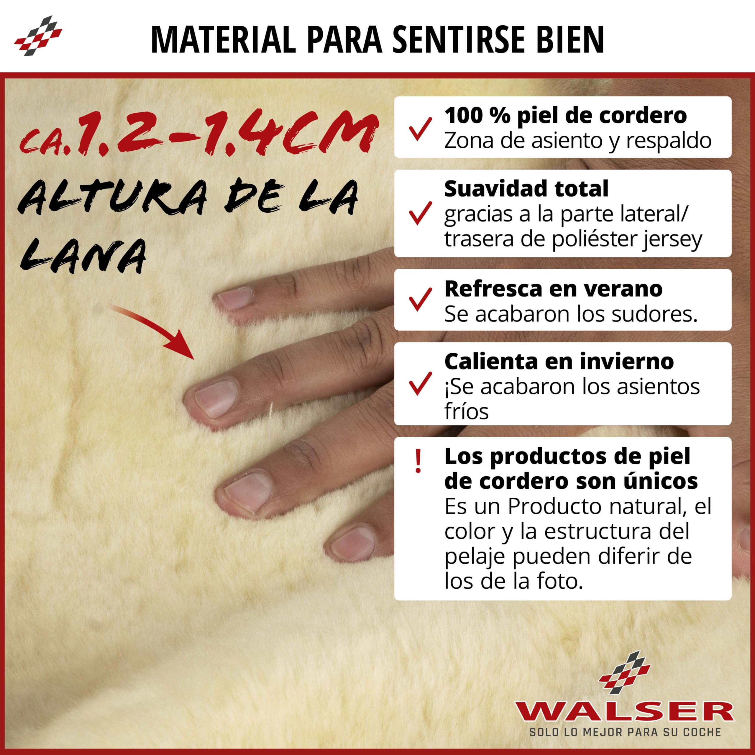 Walser Funda de Asiento de Coche de Piel de Cordero Zoya, Funda de Asiento 100% Piel de Cordero para Coche, Cubierta de Cuero de Oveja de 1 Pieza para los Asientos Delanteros del Auto Beige