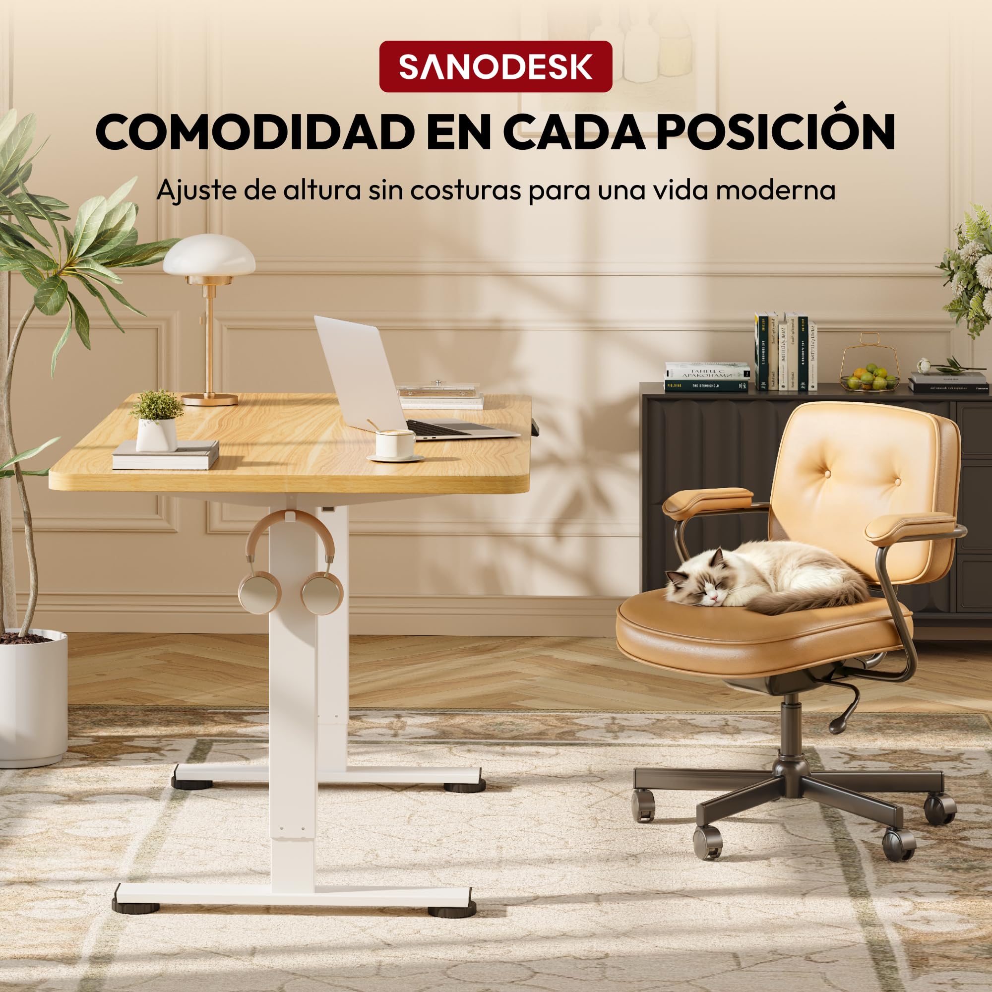 SANODESK Escritorio Elevable Eléctrico, Mesa Regulable en Altura con 4 Memorias y Sistema Anti-Colisión, Carga 100KG,Standing Desk Ergonómico para Oficina, Teletrabajo y Gaming, Blanco