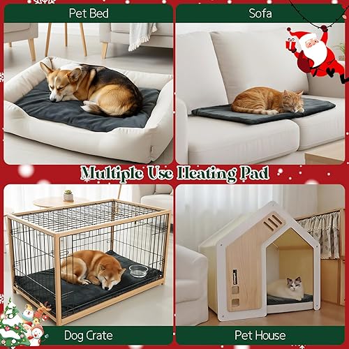 Miniatura 6 de Almohadilla térmica para mascotas de 18 x 28 pulgadas, almohadilla térmica segura para perros y gatos con temporizador de 12 niveles, cable