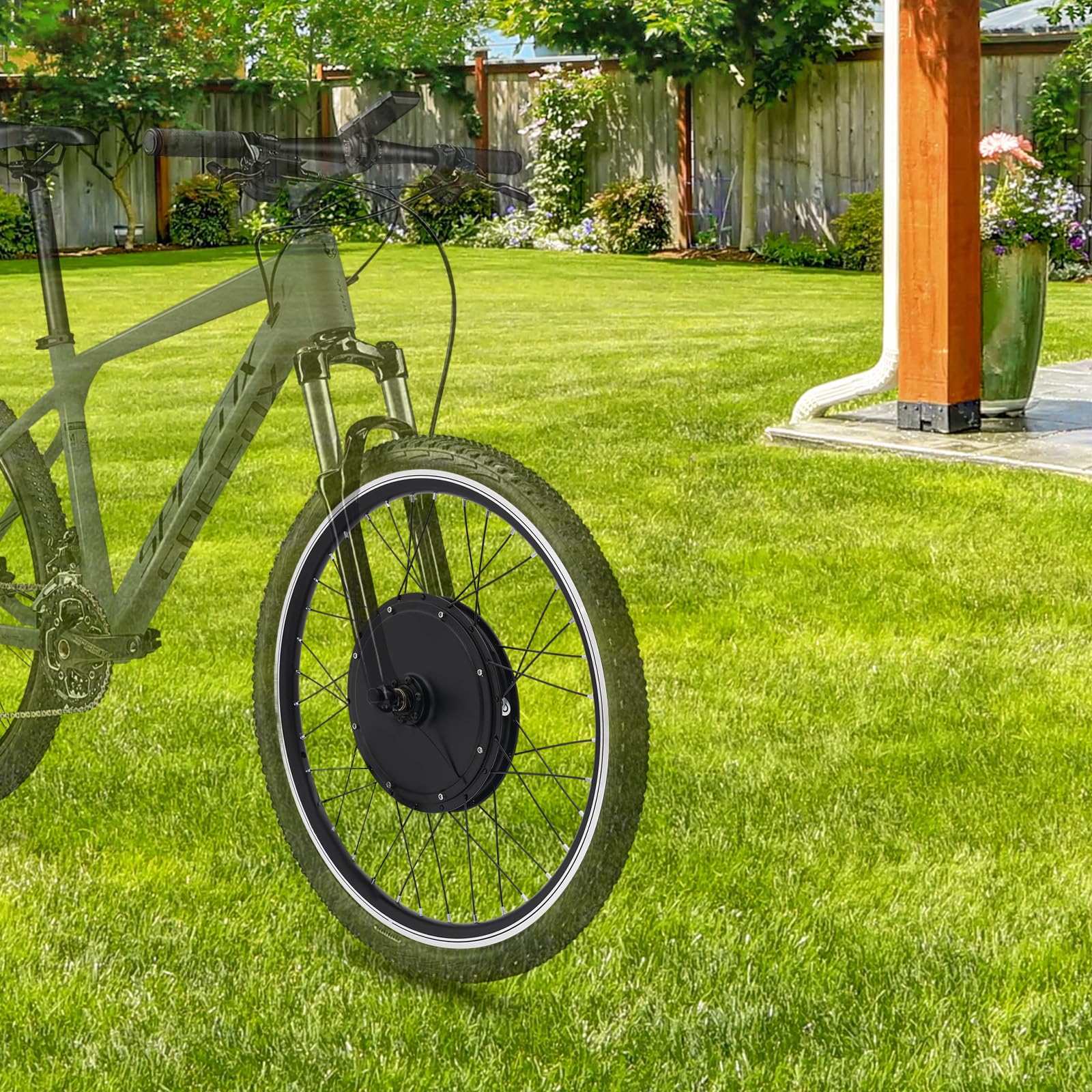 Kit di conversione per bicicletta elettrica da 48 V, 1000 W, con LCD, ruota anteriore da 24", per biciclette elettriche da città, biciclette elettriche fuoristrada (anteriore)