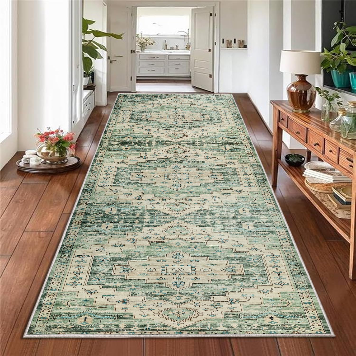 Hafaa Carpets Runners for Hallway Non-Slip 80x300 Large Washable Traditional Pattern Rug – Easy to Clean Floor Carpet Bedroom Rugs (Ember)