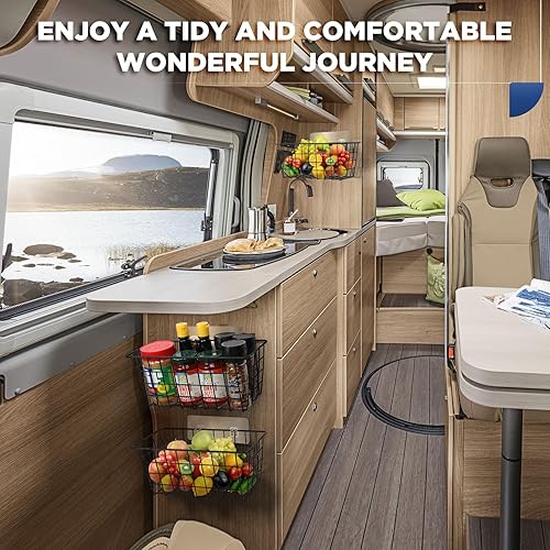 Miniatura 6 de Paquete de 2 cestas de almacenamiento de alambre para colgar en la pared, cesta adhesiva para organizador de puerta de armario, sin taladrar, cestas