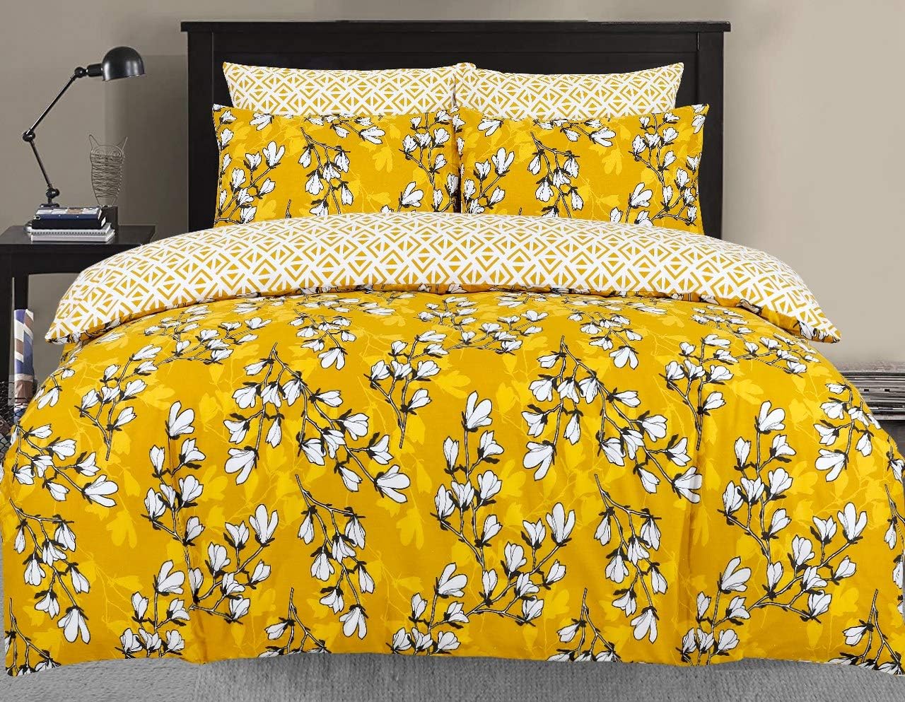DTEX Homes Duvet Cover Set Easy Care Polly Cotton Queen Size Bed Set Soft and Durable Bed Sheets Reversible Modern Printed Duvet Cover Sets ,Spring Mustard - Queen/Full