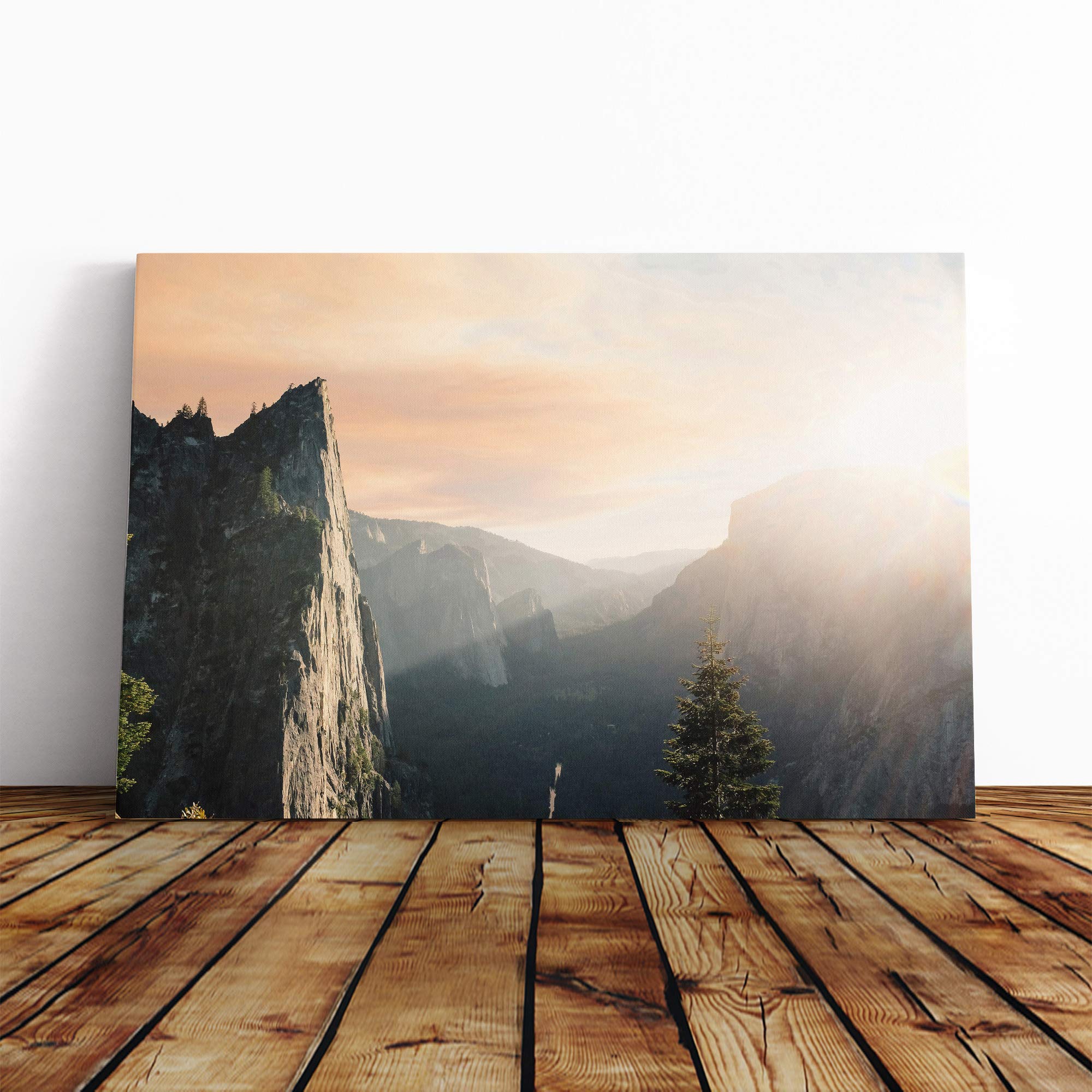 Landscape Sunlight Over Mountains Canvas Print | Gallery Wrapped 30mm Frame Wall Art | 30x20 inches | Ready to Hang | Modern Landscape Picture | Living Room Bedroom Lounge Office