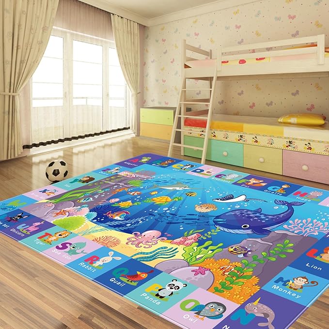 Tapete de suelo para bebés con animales marinos y ABC, 110.2 x 78.7 cm miniatura 6