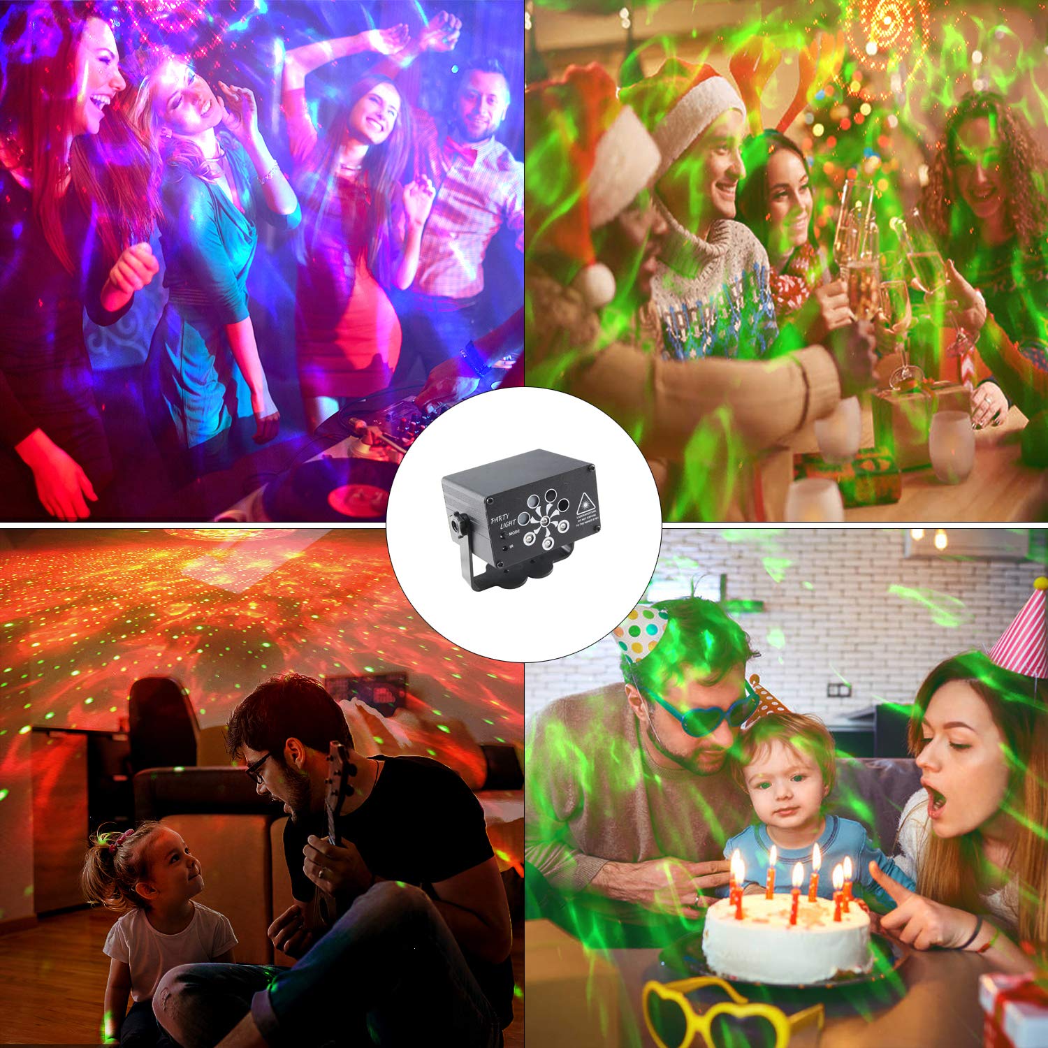 Discolicht Partylicht,Katomi Mini Party Deko licht,mit 2M USB-Stromkabel,240 Verschiedene Muster,Musikgesteuert Stroboskop mit Fernbedienung für Kindergeburtstag,Familientreffen,Weihnachtsfeier