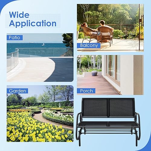 Miniatura 7 de Giantex Silla Planeadora Columpio de 48 Pulgadas con Amplio Espacio, Silla Planeadora de Salón Columpio para 2 Personas, Cómodo Banco de Patio para