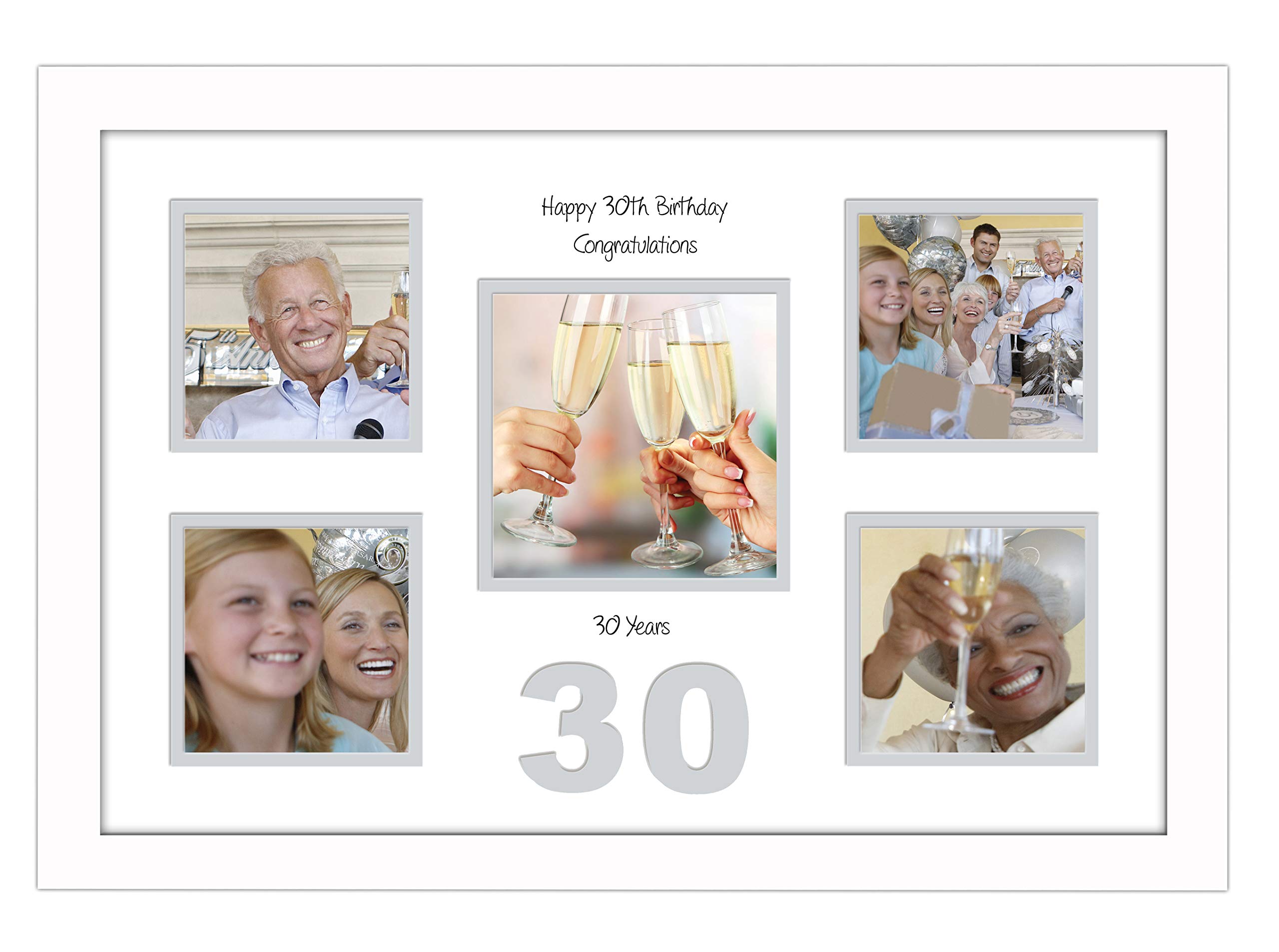 Photos In A Word White Finish Frame White Mount Grey Inside 30Th Birthday Photo Frame 4"X4" X4 And 5"X5" Photo 966D (White Finish Frame White Mount Grey Inside)
