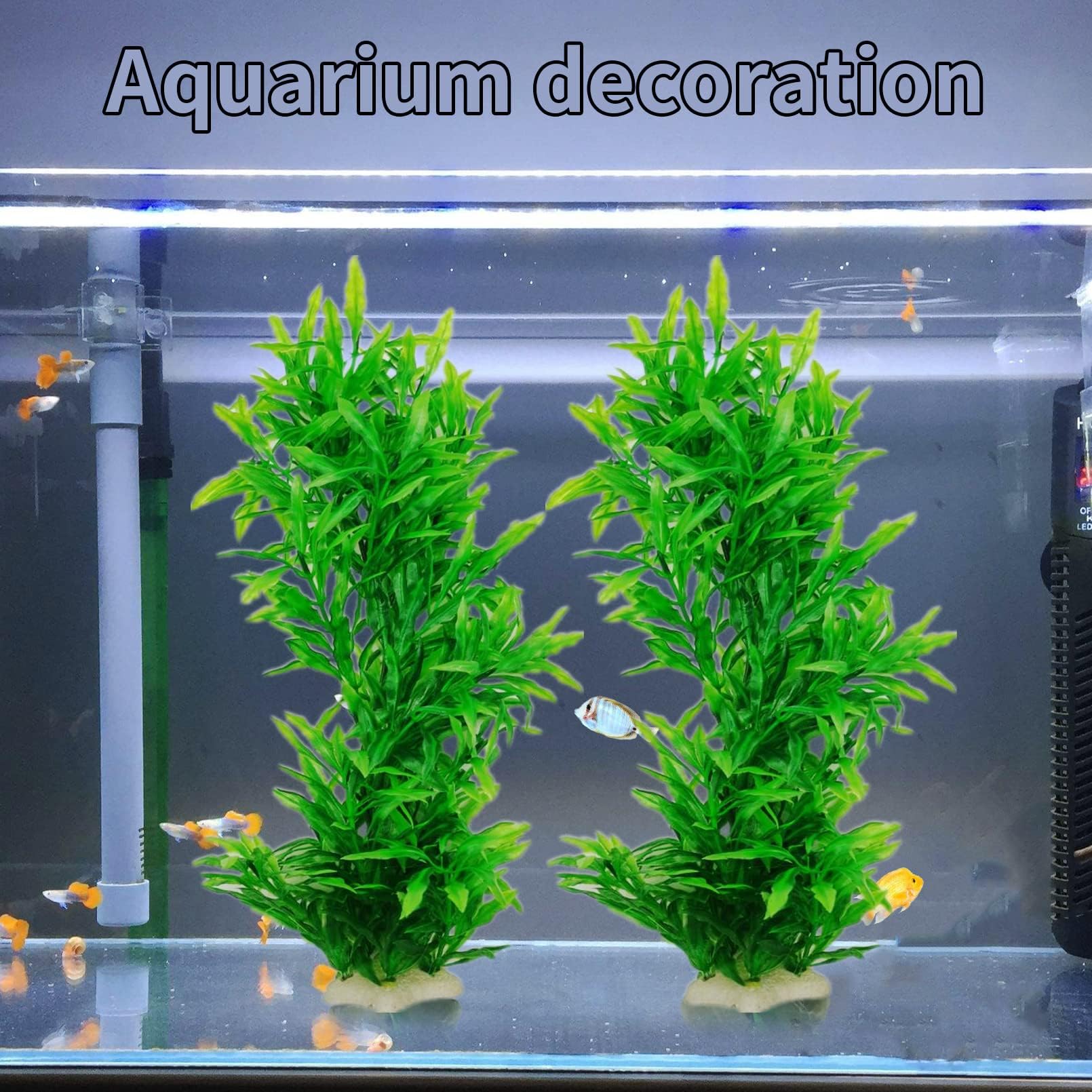 Decoración de plantas de pecera de plástico, plantas de agua artificiales de algas marinas, adorno para decoración de peceras, plantas de plástico para acuarios altos, 2 piezas de aproximadamente 12.5