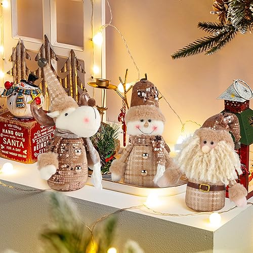 Miniatura 6 de Juego de gnomos de peluche decorativos de Navidad, figuras navideñas de 3 piezas con sombreros de lentejuelas, diseño de reno de Papá Noel, muñeco