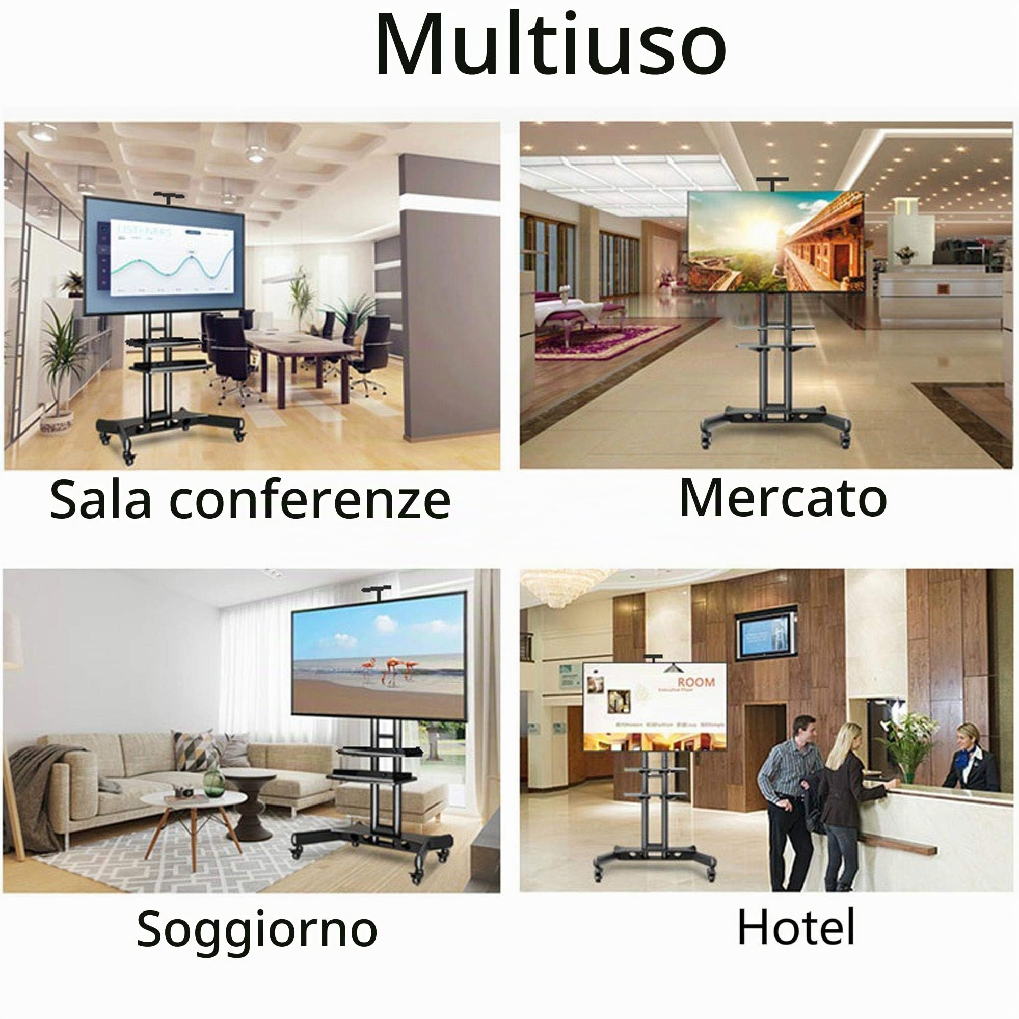 Yaheetech Supporto TV Porta Schermi da 30 a 60 Pollici | Carrello Mobile Portata 50 Kg Pavimento Altezza Regolabile Ultra Stabile Inclinabile 3 Ripiani Max Vesa 400 x 600 mm