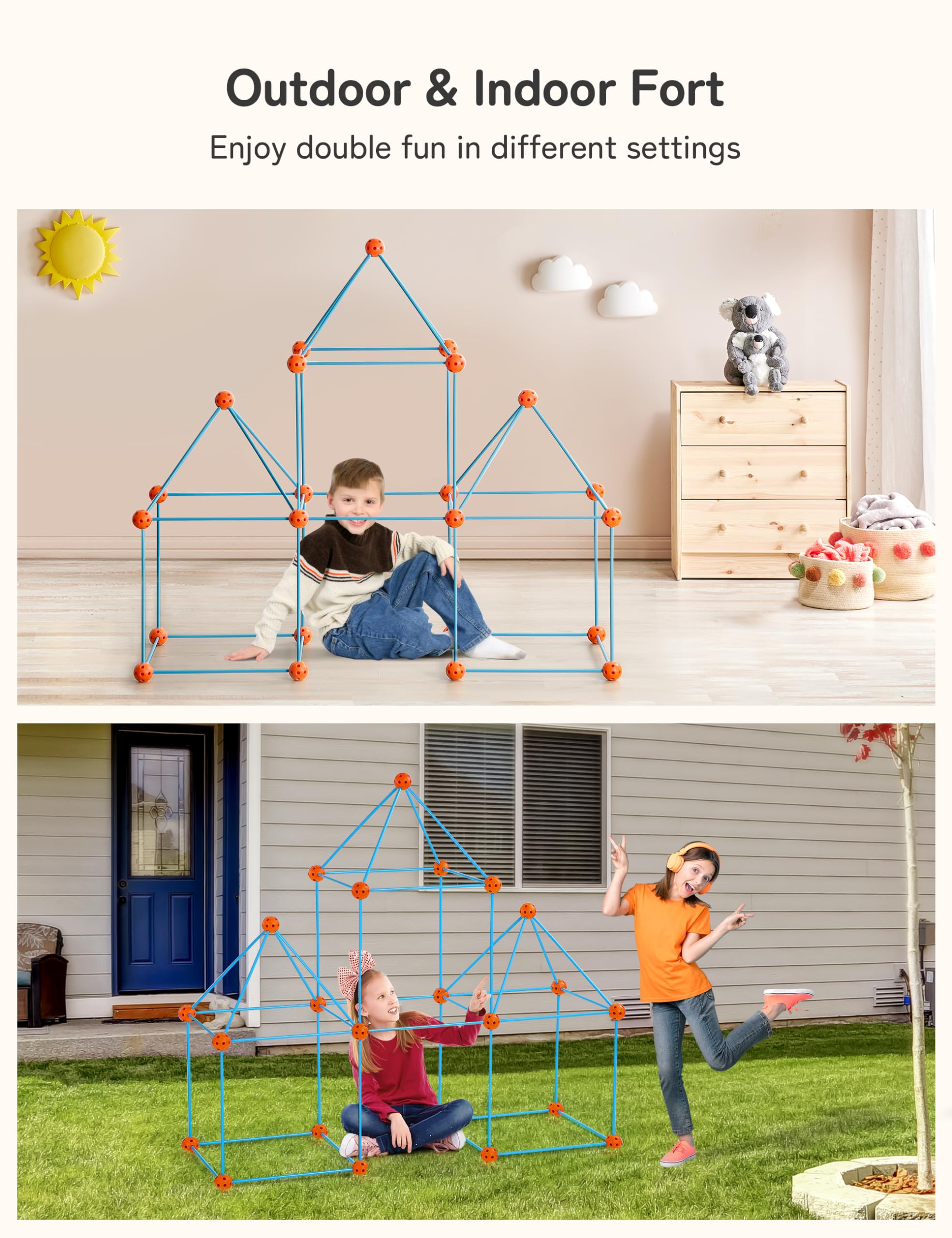 besrey Kit de Construction de Cabane Enfant Jouets de Construction de Fort pour Garçon et Fille, Châteaux, Tente Enfant, Tunnel de Jeu 85 Pcs