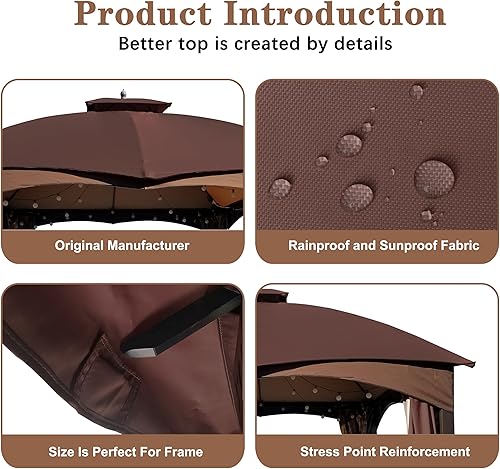 Miniatura 5 de SCOCANOPY Parte superior de repuesto marrón compatible con Lowe's Allen Roth 10X12 Gazebo modelo #GF-12S004B-1#GF-12S004BTO#TPGAZ17-002C