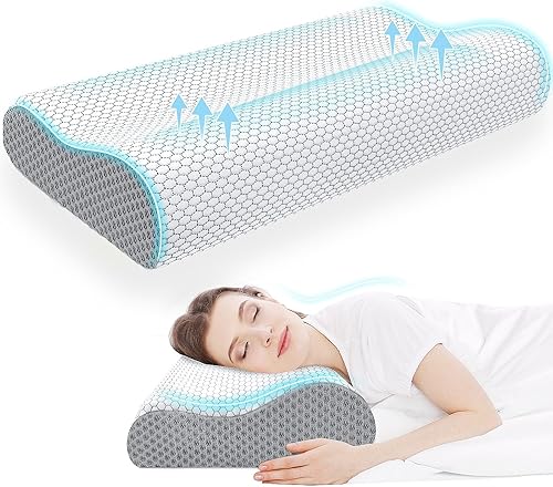 CloudBliss Almohada de espuma viscoelástica, almohada cervical ergonómica con contorno de cuello para dolor de espalda y hombros, almohada