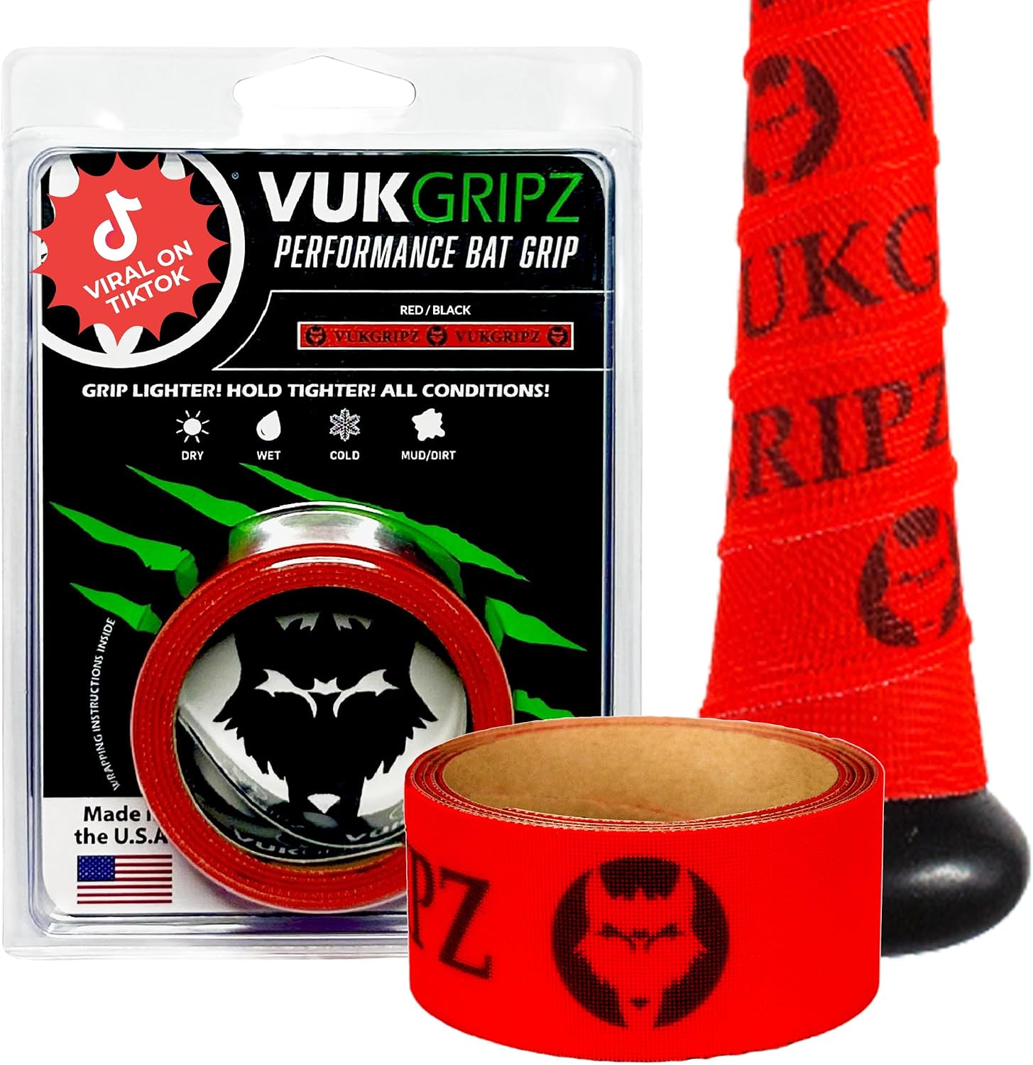 VukGripz レガシーレッド野球バッ