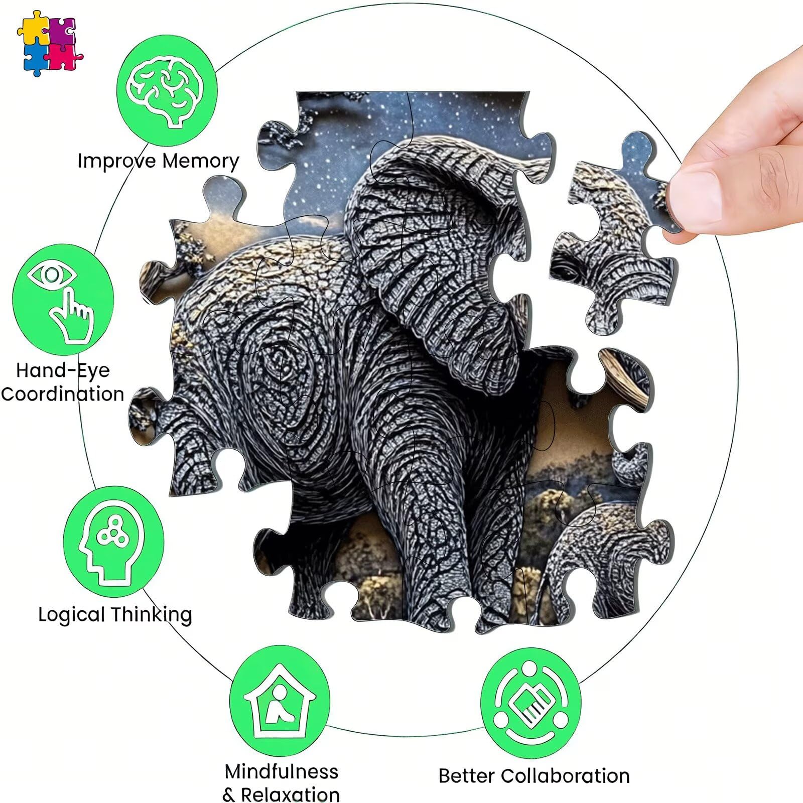 Puzzle 2000 elementów, abstrakcyjne puzzle słonia 2000 elementów dorośli i dzieci, wysokiej jakości artystyczna łamigłówka, 99,5x70,5 cm Klasyczna gra puzzli dla dorosłych, prezent dla kobiety