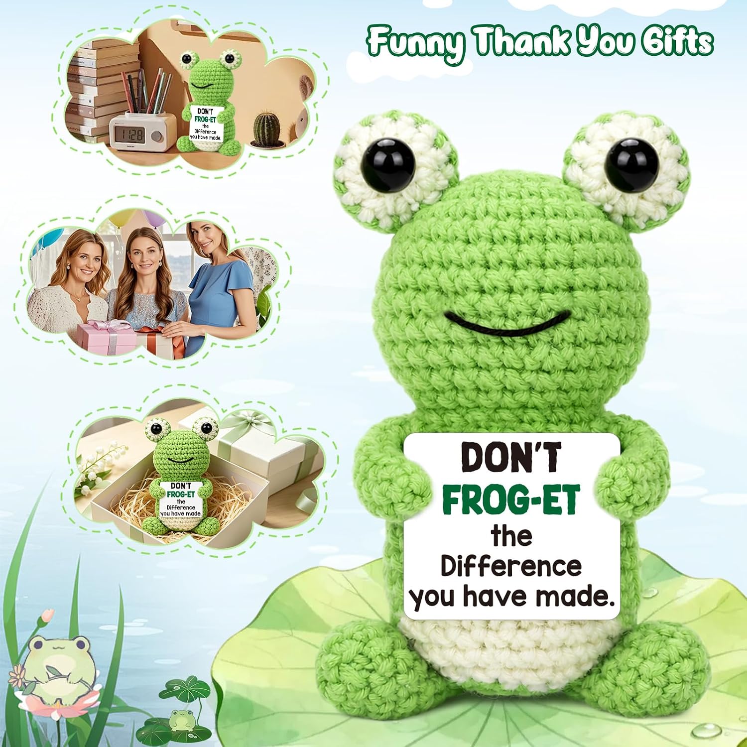 Mini Appreciation Gifts for Women Men Teacher Coworker Boss Mentor Nurse, Handmade Crochet Frog Employee Recognition, Retirement Present, Thank You Gift Idea, Funny Farewell Office Desk Decor
