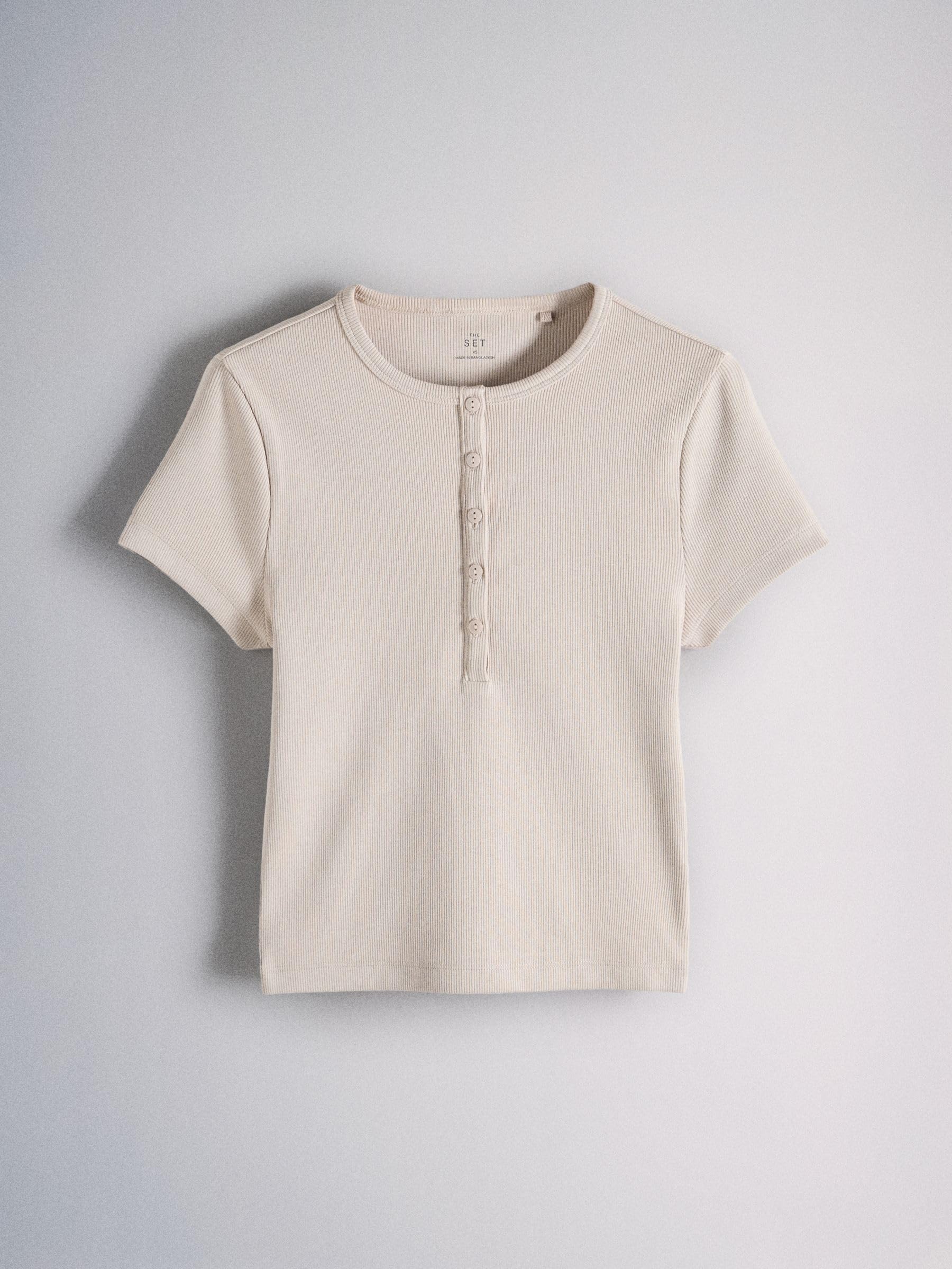 THE SET Femme T-Shirt côtelé à col boutonné et Manches Courtes, Lot de 4 | Coupe standard