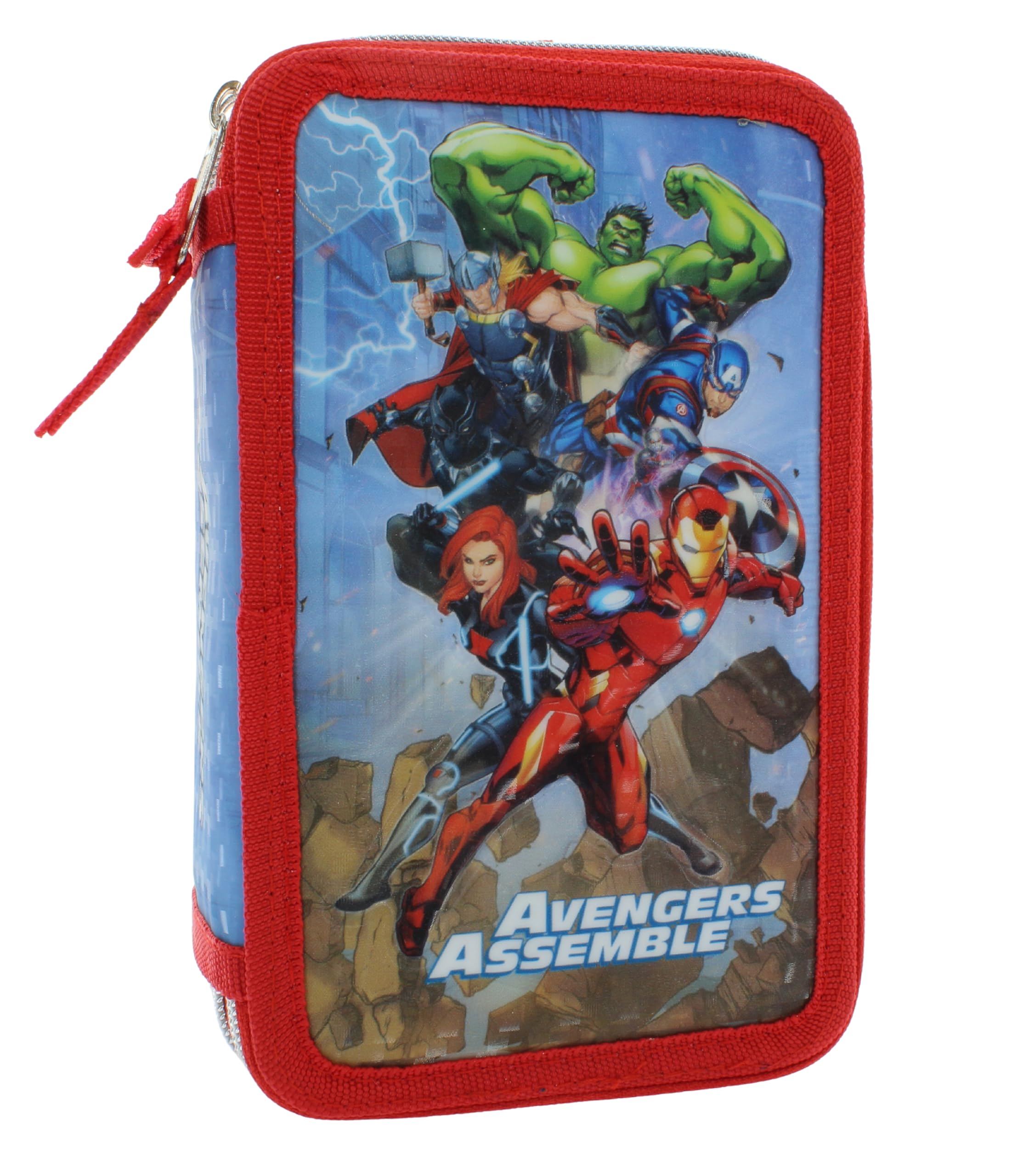 Estuche Avengers Marvel con 3 Compartimentos y 3 Cremalleras, Estuche Escolar para bolígrafos y Colores Completo de papelería con Triple Compartimento