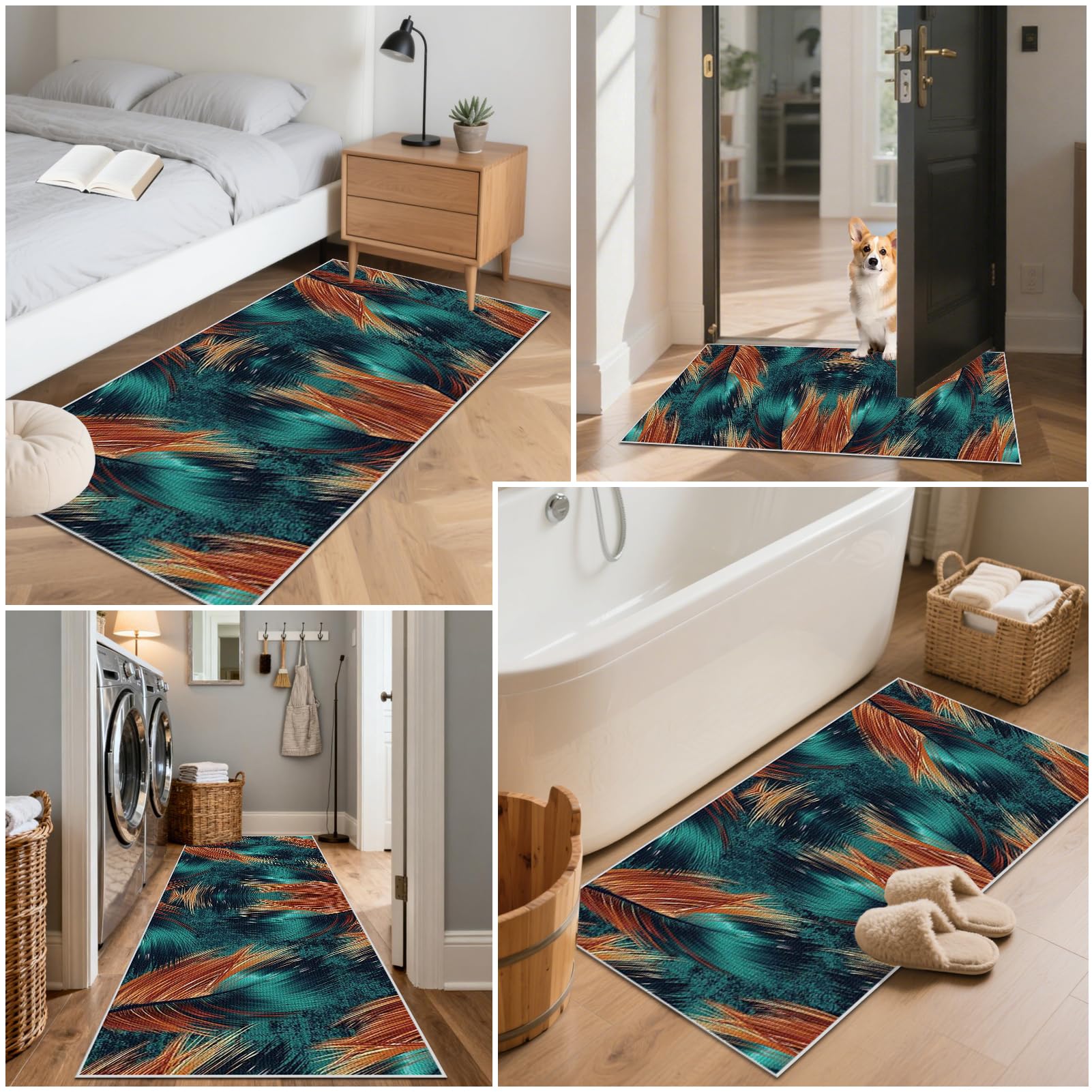 Dywany na korytarz, antypoślizgowy, zmywalny, do przedpokoju, geometryczny wzór, chodnik do przedpokoju, kuchni, przy łóżku, pralni, 90 x 250 cm