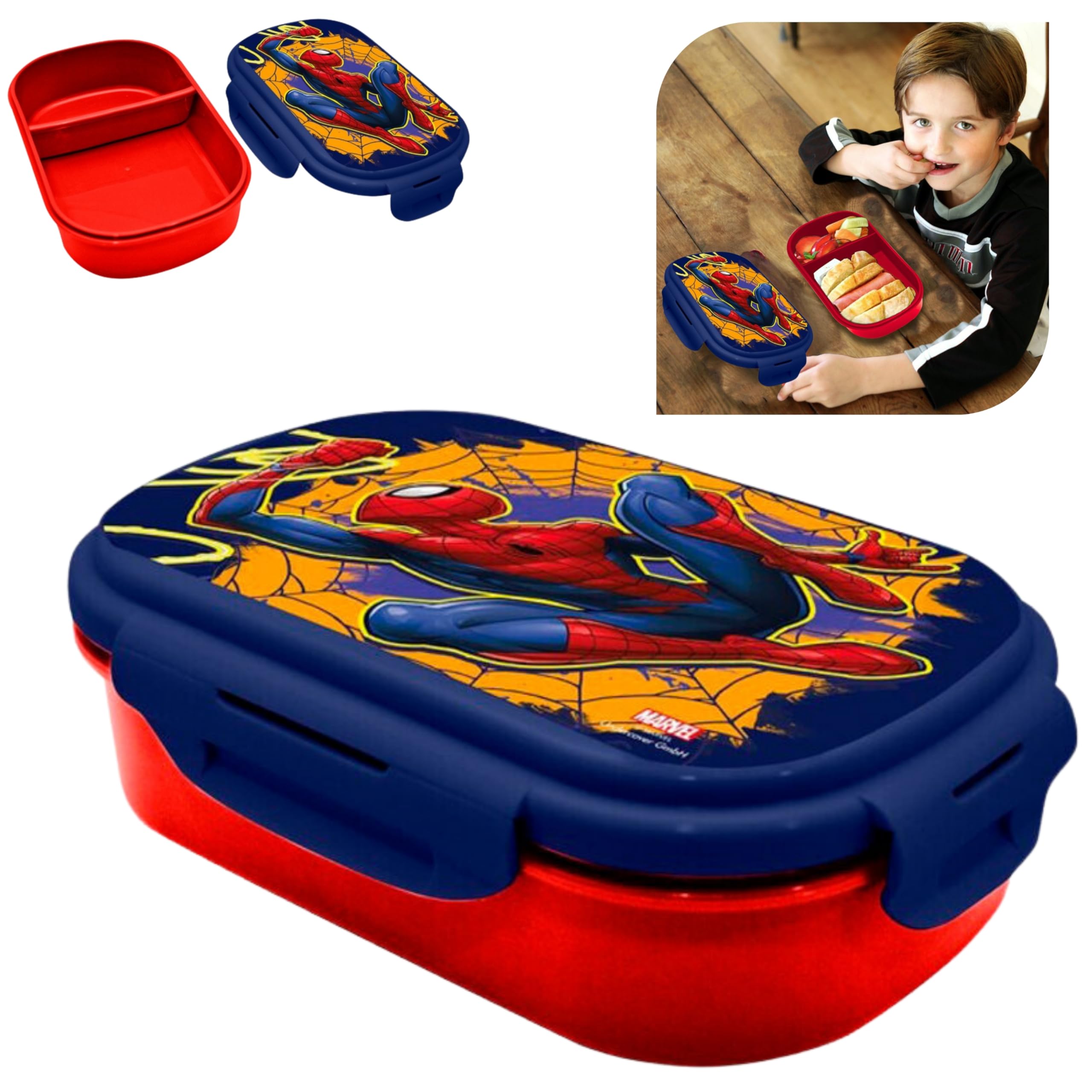 SRV Hub Lunch Box with Spork Have Two Compartments BPA Free, Superhero Plastic Snack Box, Food Container Leakproof Summer Travel Lunch Box for Work/School and Meal Prep - 22cm — image 1