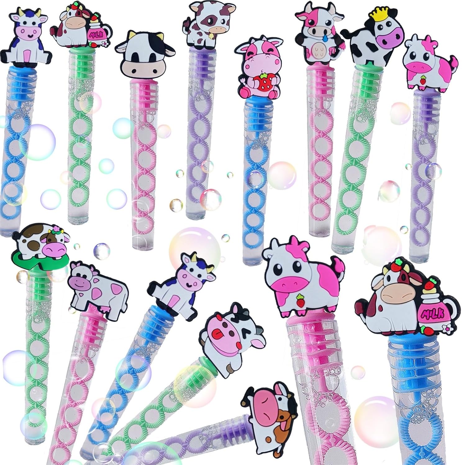 24 Packs Mini Bulk Cow Bubble Wands for School Beach Pool Farm Animal Theme Summer Party Supplies