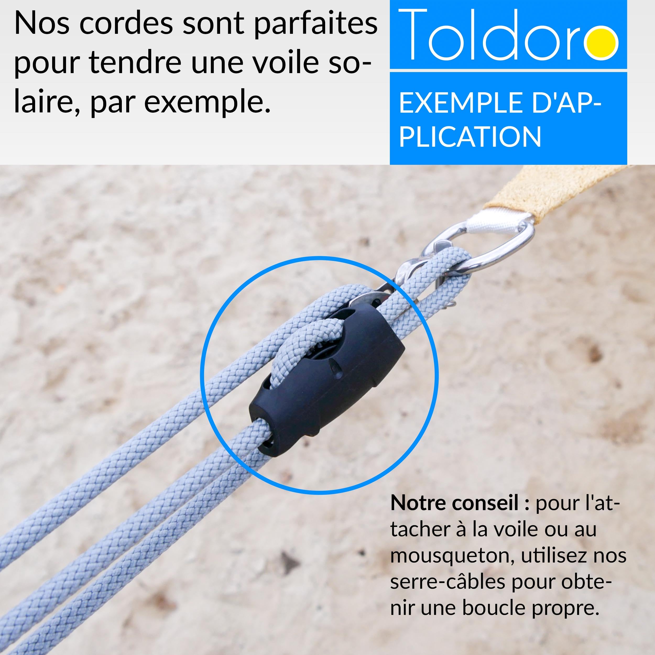 Toldoro® Cordage 5m et Ø 6mm Gris/Corde pour Parasol en Polyester/Corde Solide avec Charge de Rupture de 800kg et 1050 daN/Corde Marin et Corde Voile ombrage